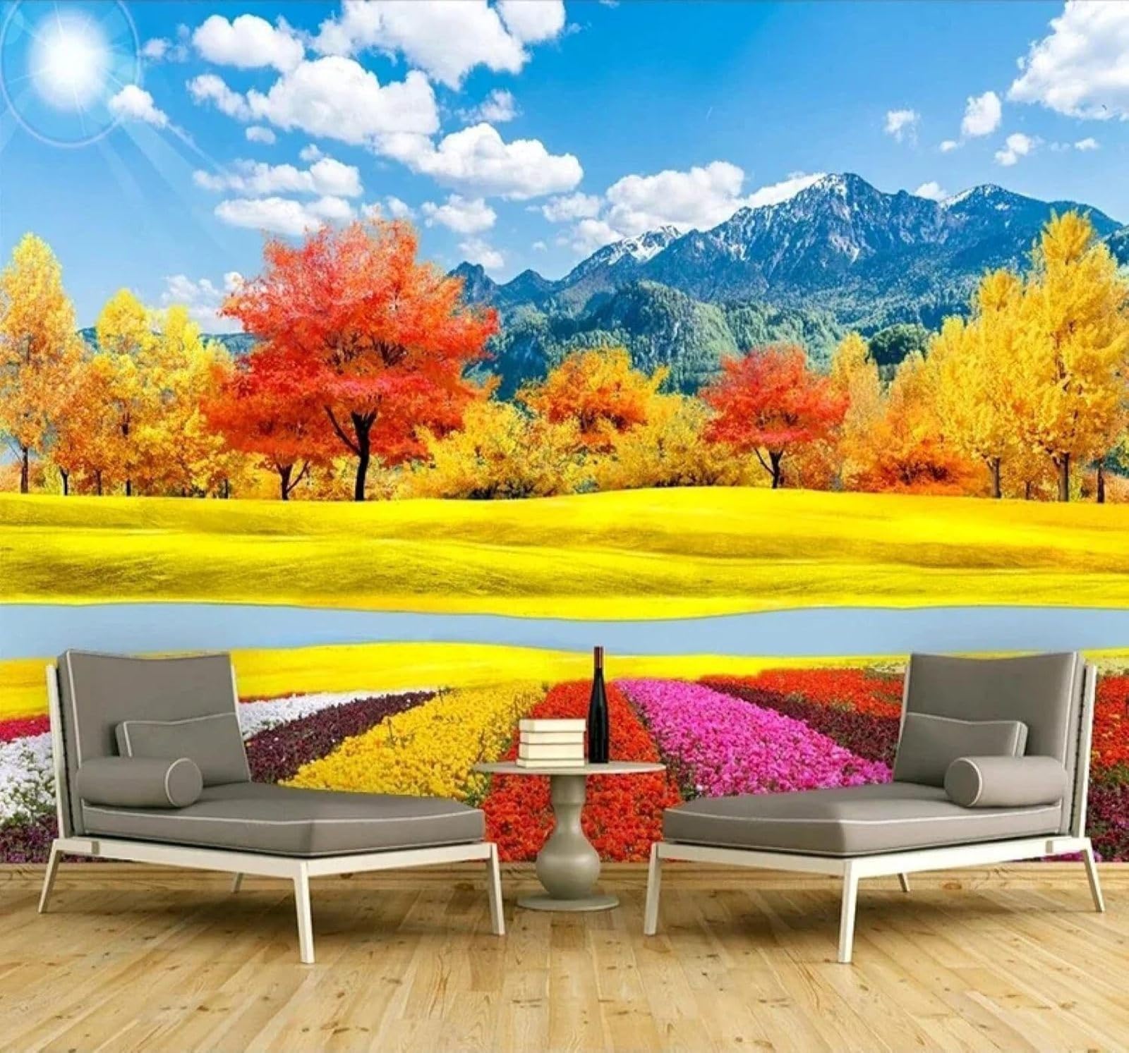 Tzxztt Beautiful Autumn Forest Landscape Natural Scenery Modern 3D Wallpaper Premium Textured Silk Neutral Tones Material Ideal for Living Room Bedroom-400cm×280cm