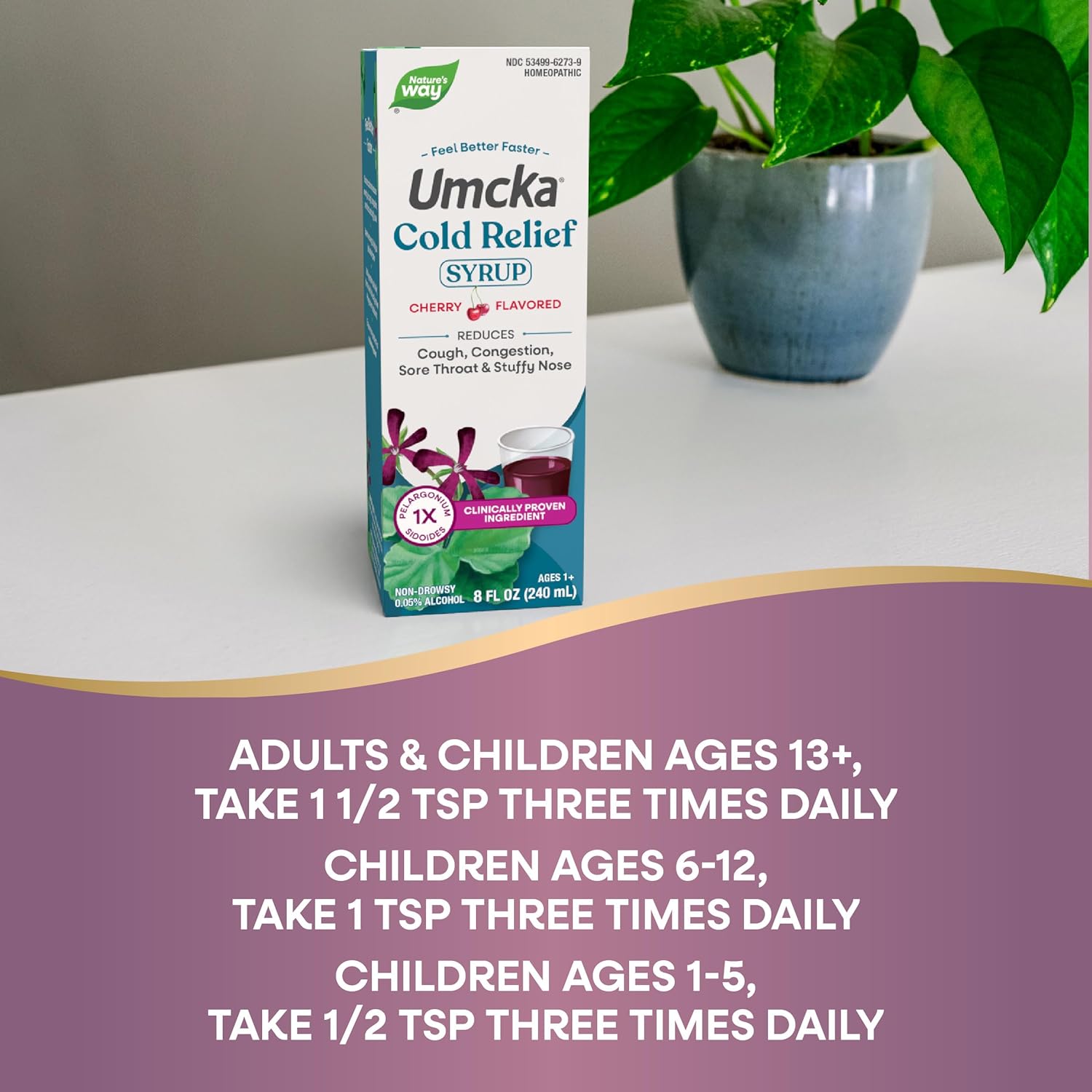 Nature's Way Umcka Cold Relief Syrup, Shortens Duration & Reduces Severity, Multi-Symptom Cold Relief, Homeopathic, Phenylephrine Free, Non-Drowsy, Cherry Flavored, 8 Fl Oz (Packaging May Vary) - Image 6
