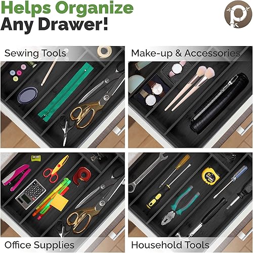 Miniatura 6 de Pristine Bamboo bandeja organizadora de cubiertos Utensilios de mesa, cubiertos, soporte de cubiertos para cajón Organizador de cajón de madera