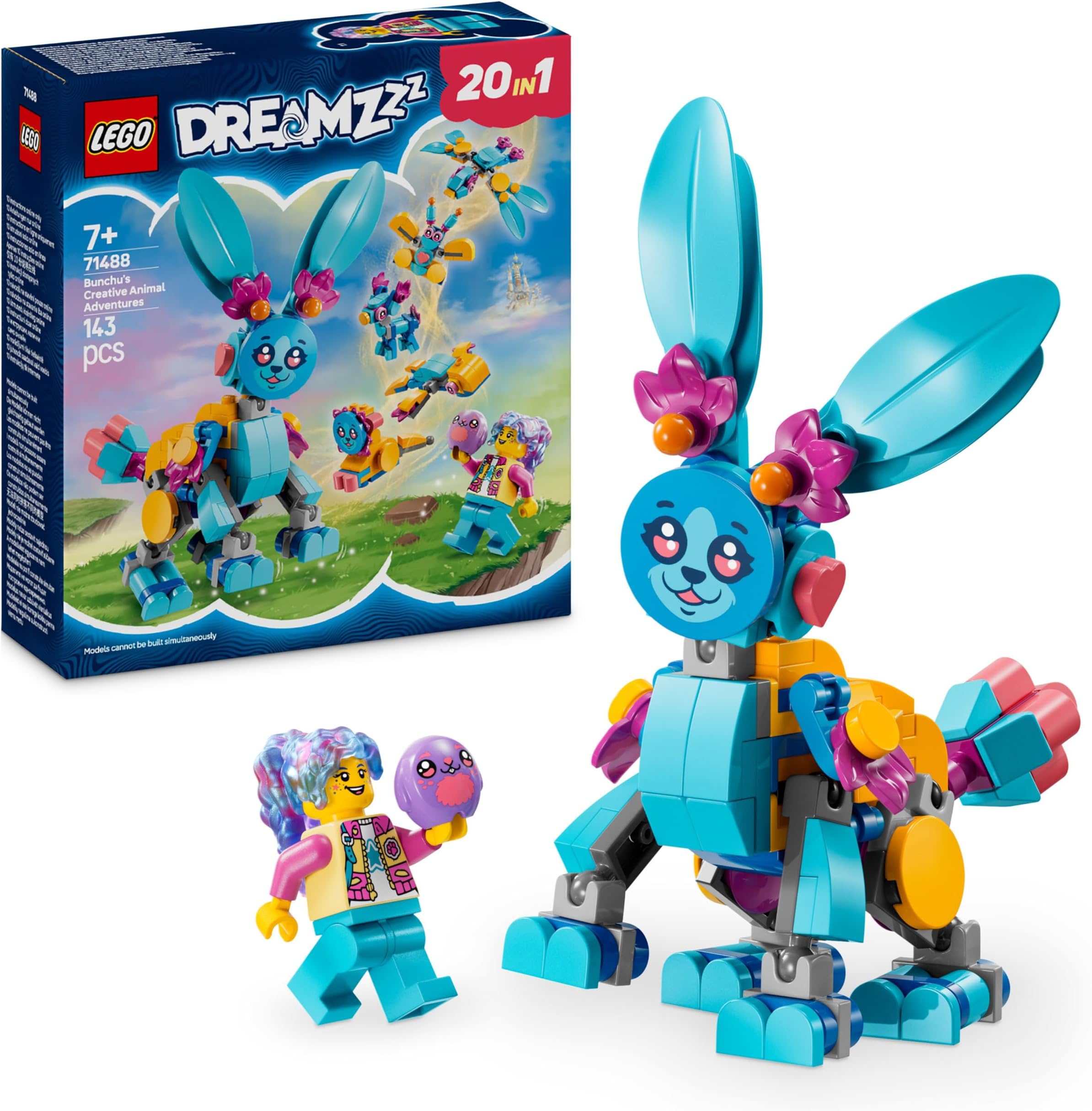 DREAMZzz Bunchu’s Creative Animal Adventures Set, Bunny Figure Rebuilds Into 19 Different Animal Toys Including a Lion, Elephant, Bird and Turtle, Gift for 7 Plus Year Old Girls & Boys 71488