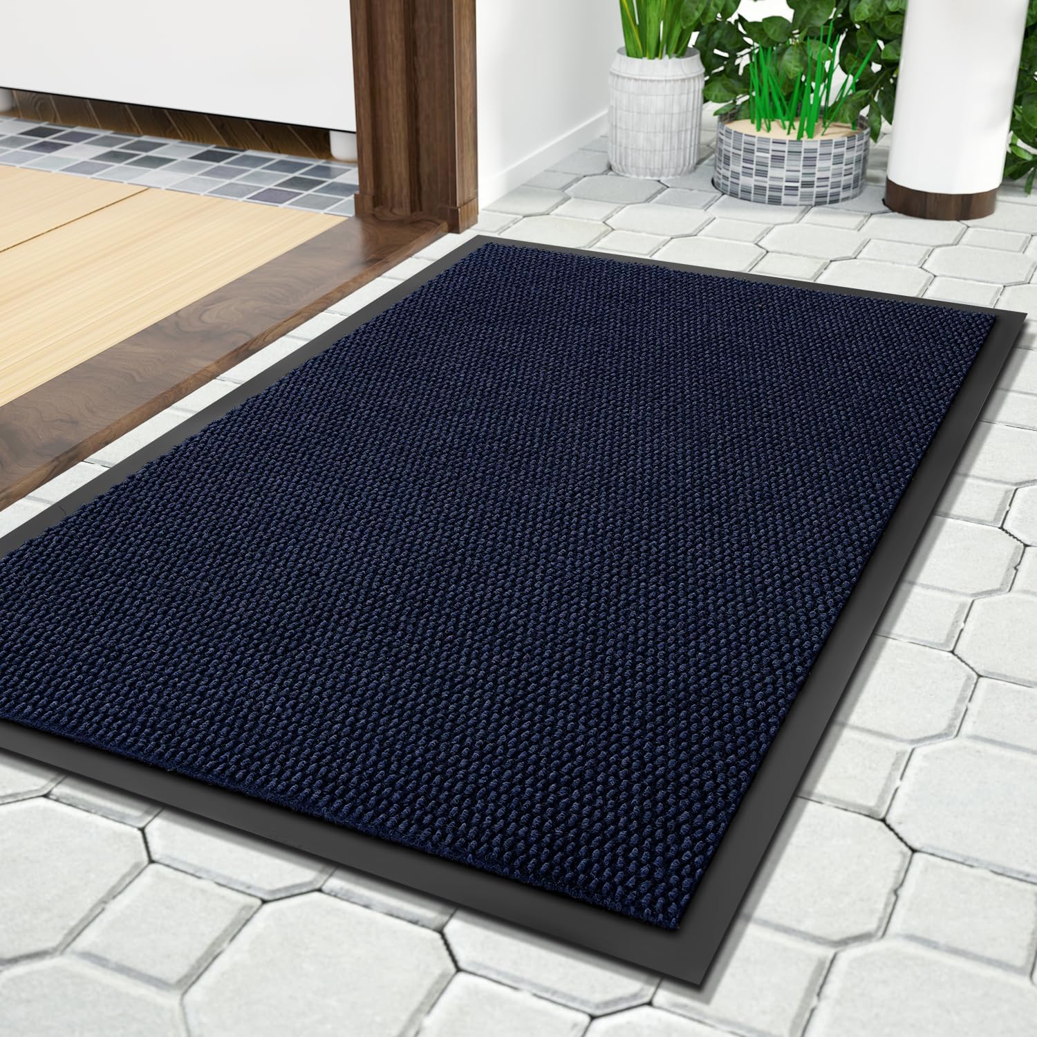yimobra doormat outdoor indoor entrance 29.5 x 17, all-season all-weather front door mat, 100% waterproof welcome matt for floor garage outside entry, stain and fade resistant,navy blue navy blue 29.5" x 17"