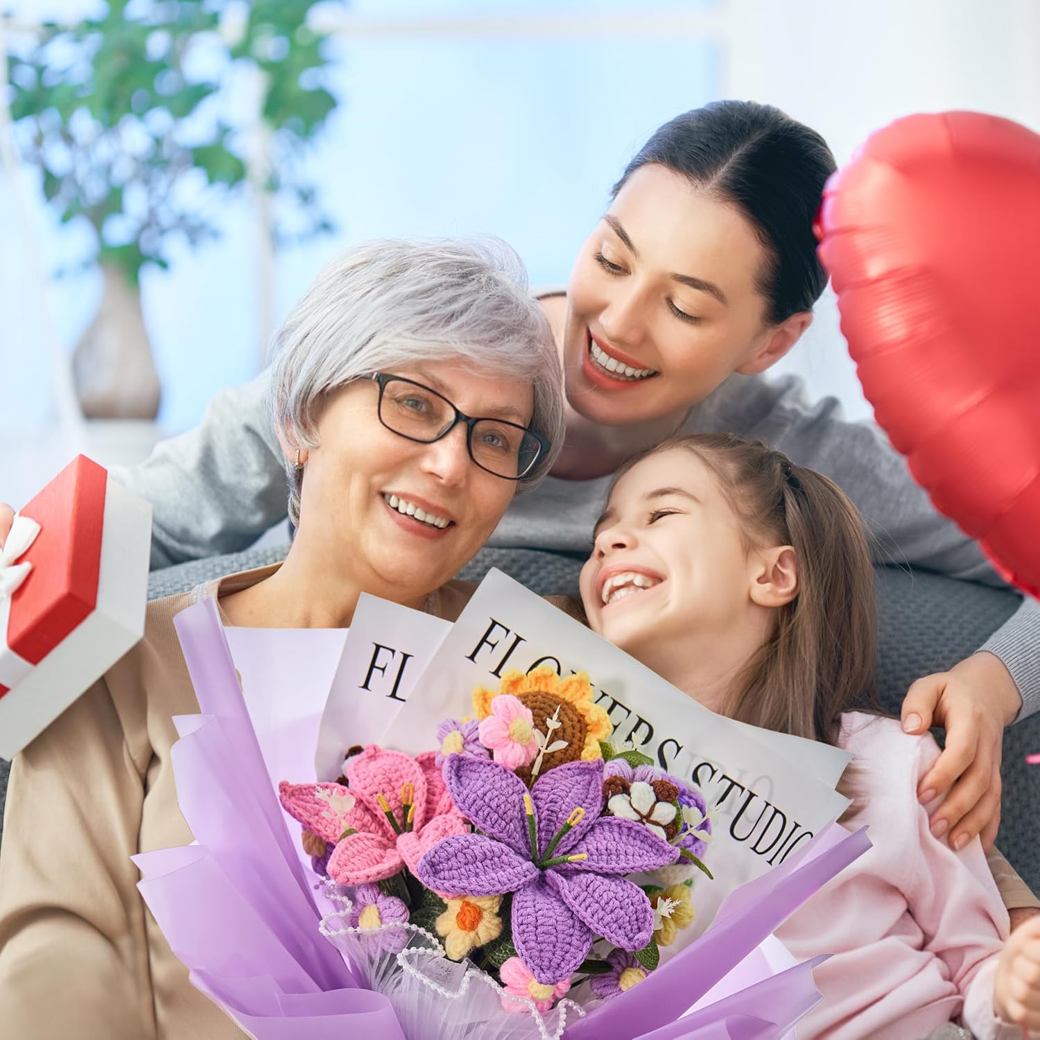 YSHomy Crochet Flowers, Crochet Flower Bouquet with 14 Crochet Flowers of Sunflower, Roses, Purple Lily Bouquet,Gifts for Birthday,Graduation,Thanksgiving,Get Well,Valentine's Day(Include Card) - Image 6