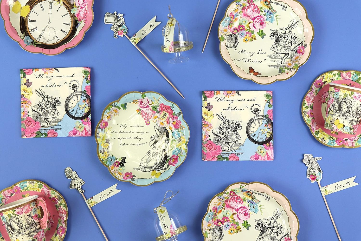 Talking Tables Opakowanie 12 sztuk (17 cm) Jednorazowe papierowe talerze z motywem Alicji w Krainie Czarów Mad Hatter artykuły do herbaty | przyjęcie urodzinowe baby shower dekoracje uroczystość