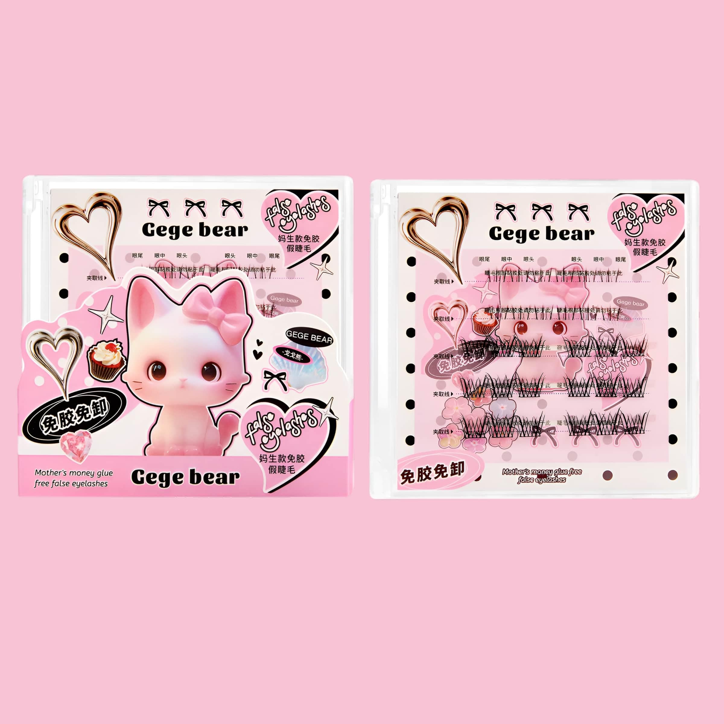 Gege Bear Comic Version Glue Free Lashes | Self-Adhesive False Eyelashes | Damage Free Natural Look | Beginner Friendly Application | Lightweight Reusable Lashes | Bold Kawaii High Volume | Comfortable Wear For Long Time | Perfect for Sensitive Eyes | Teen Girls Women (04# Korean Love Bean Style, 30pcs)