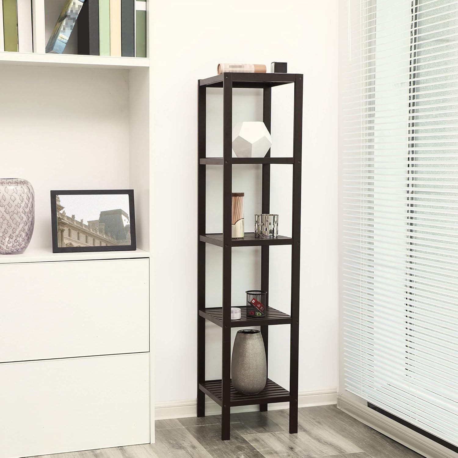 Brown Bamboo 5-Tier Freestanding Storage Shelf for Kids