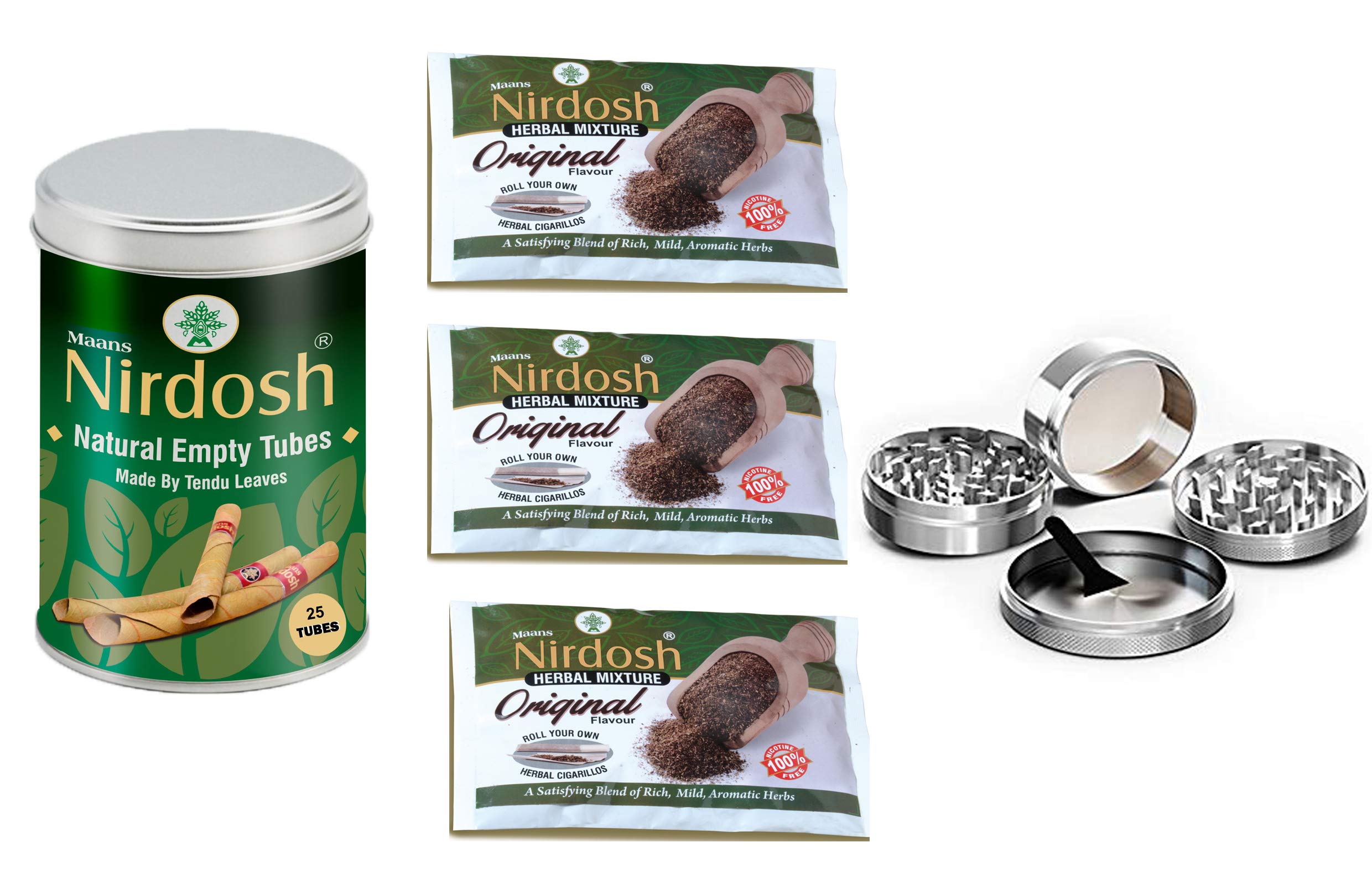 Nirdosh 100% Organic Herbal Raw Mixture for RYO - Natural Blend for a Healthier Smoking Experience with Complimentary Herbal Raw Crusher - Pack of 3 Original Flavour Pouch