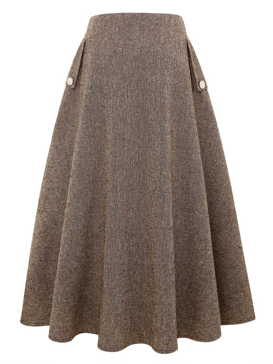 IDEALSANXUN Women’s Fall Winter High Waisted Wool Plaid A-line Long Skirt