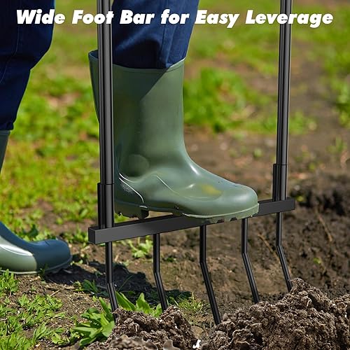 Miniatura 7 de Broadfork - Herramienta de jardín resistente, tenedor de 5 dientes anchos para jardinería, tenedor de jardín en forma de U para aflojar el suelo,