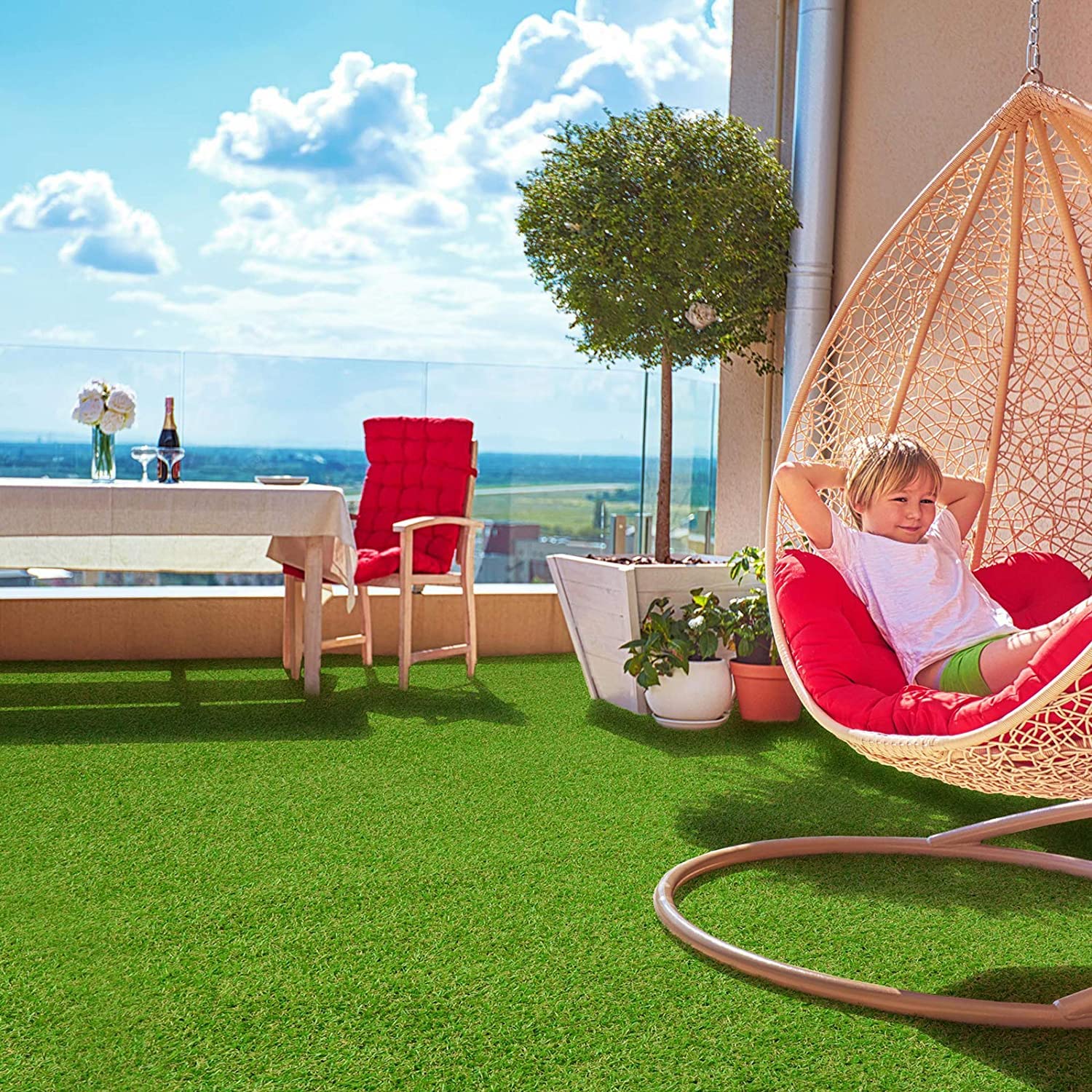 KARAT Sky Kunstrasen - Wetterfester Outdoor Teppich für Balkon Terrasse & Garten - Premium Class - Terraza - Polhöhe: 18 mm - 200 x 200 cm