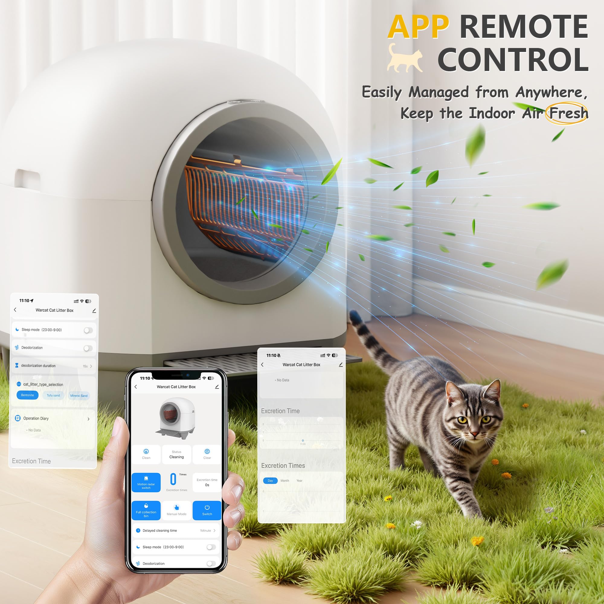 WARCAT Self Cleaning Litter Box Automatic, 90 L Automatic Cat Litter Box for Multiple Cats APP-Controlled with Smart Sensors, Safety Protection,Mat,1 Roll Garbage Bag (Gray) - image 4