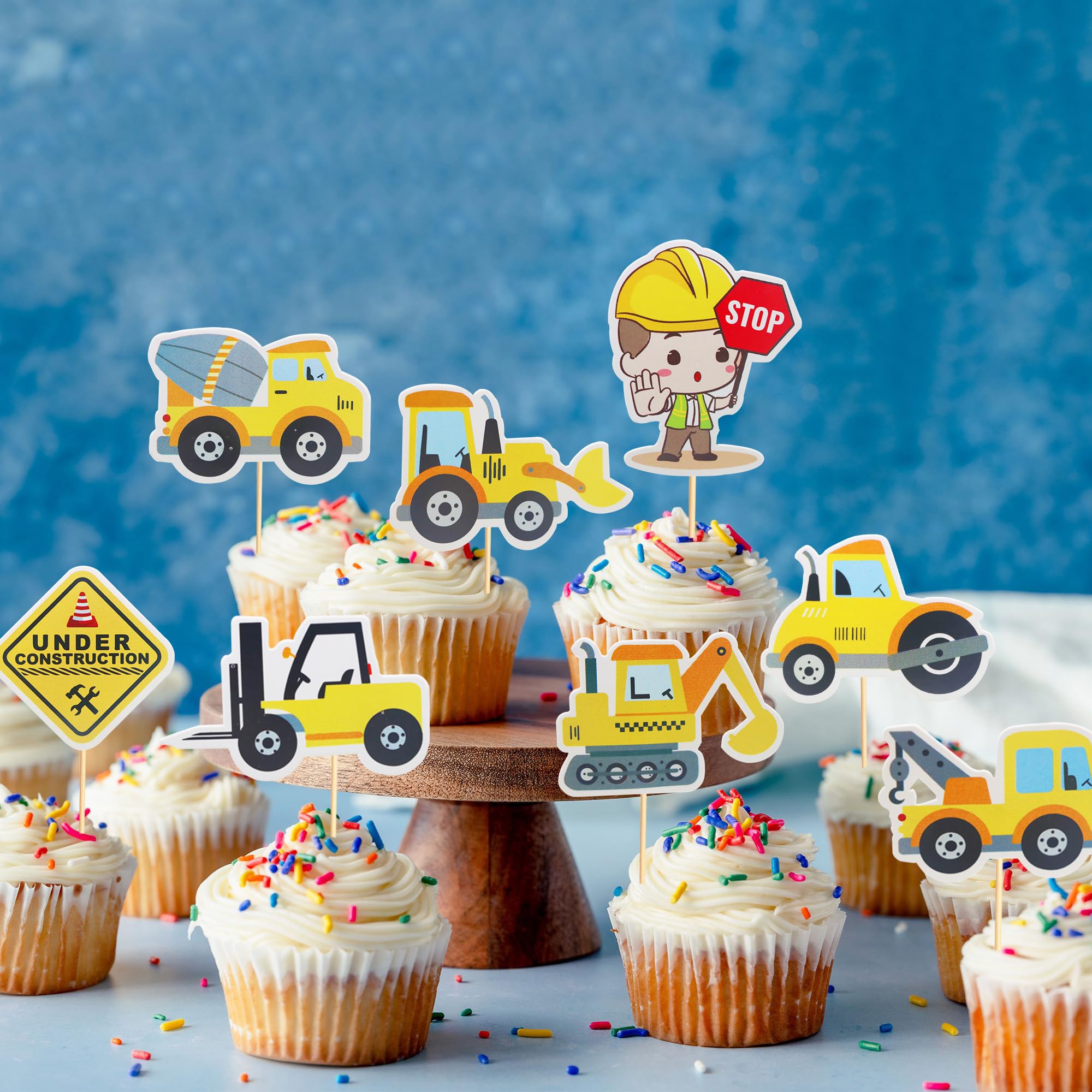 36 STKS Bouw Cupcake Toppers Stop Teken Dump Truck Graafmachine Tractor Party Cake Voedsel Picks Decoraties Voor Bouw Thema Baby Shower Kids Verjaardagsfeestje Levert