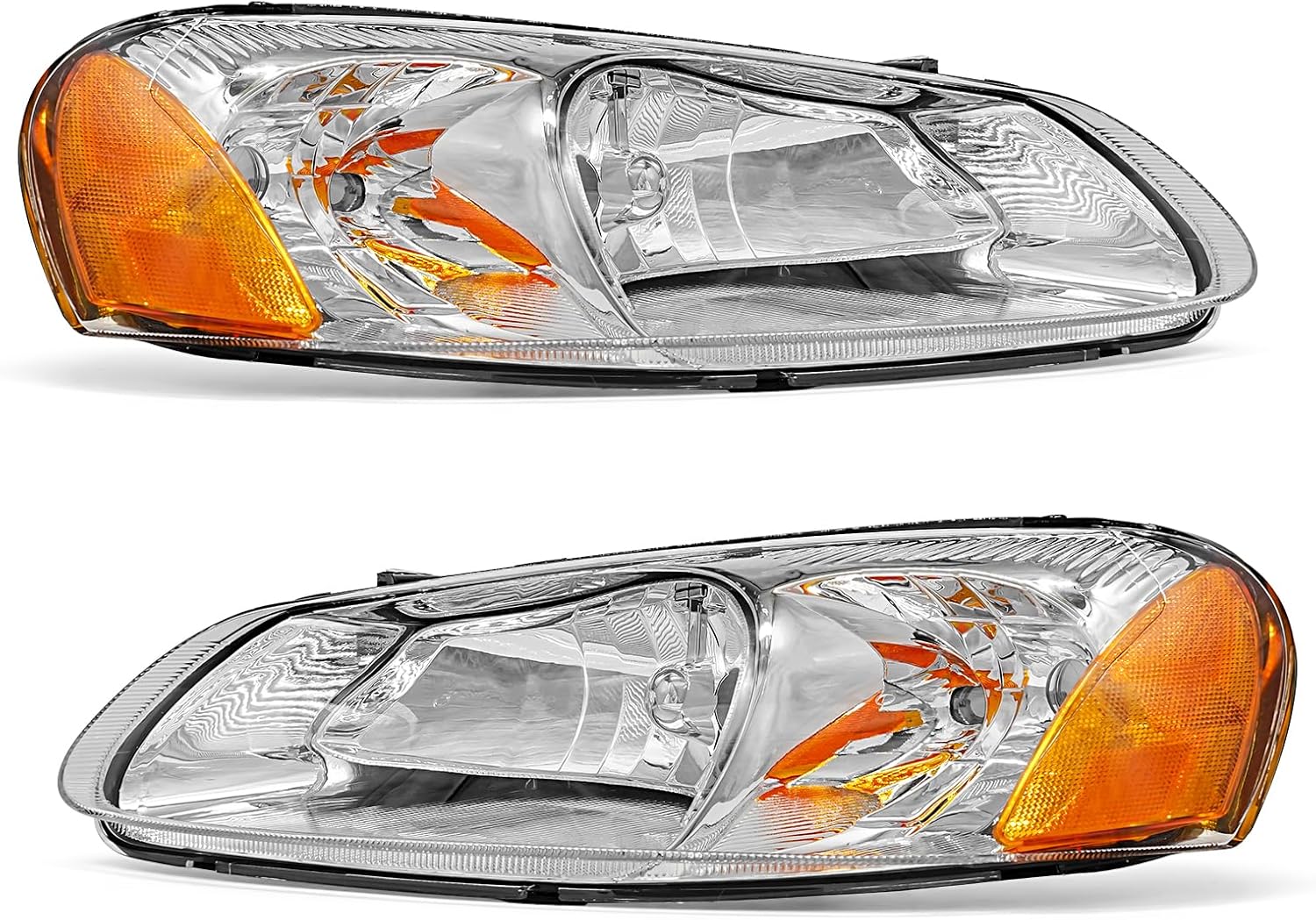 for 2001 2002 2003 2004 2005 2006 Dodge Stratus Headlight Compatiable with 2001-2003 Chrysler Sebring Chrome Housing Amber Reflector Headlamp Replacement Driver and Passenger Side（W/O Bulbs）