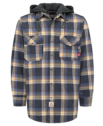 BOCOMAL FR Hooded Shirts Button Down Heavyweight Flannel Plaid Hoodies