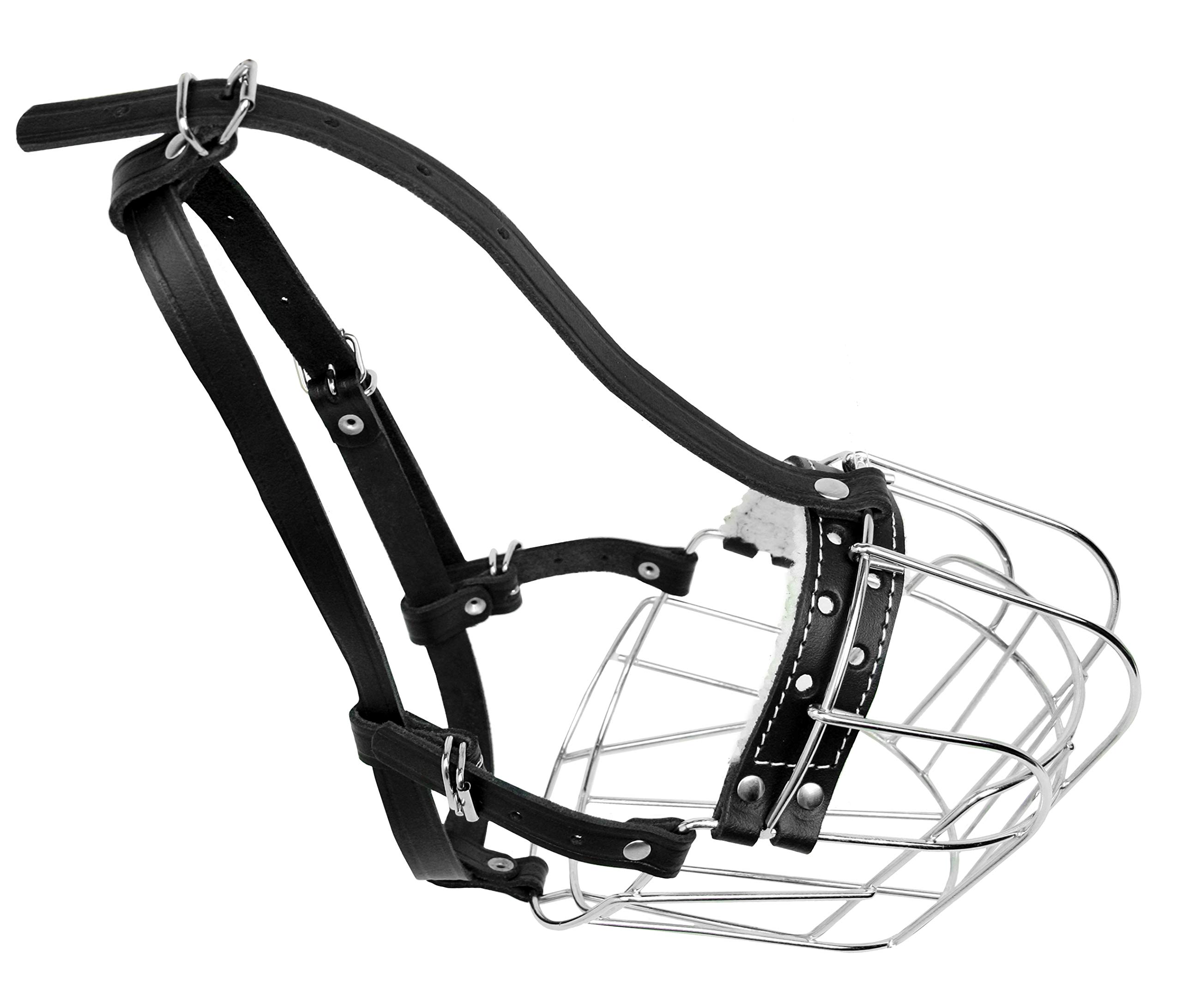 Bozales de Metal para Perro Rottweiler (№3) - Cesta de Alambre Correas de Cuero Ajustables de Cuero - La Circunferencia del hocico es de 27-38 cm de Longitud es de 6,8-9,4 cm