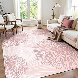 WITSHOCK Pink Rugs 5x7 for Bedroom Girls,Floral Modern Distress Print Pa...