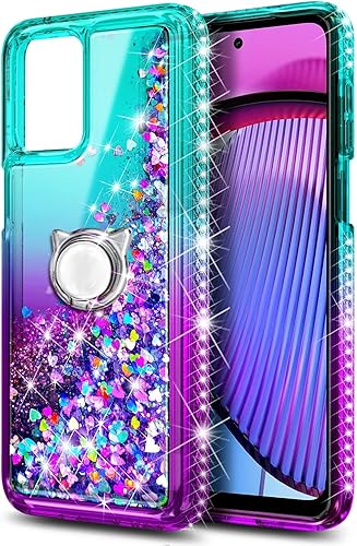 Miniatura 3 de NZND Funda diseñada para Motorola Moto G-5G-2023 con protector de pantalla de vidrio templado, soporte de anillo y correa para la muñeca, cascada