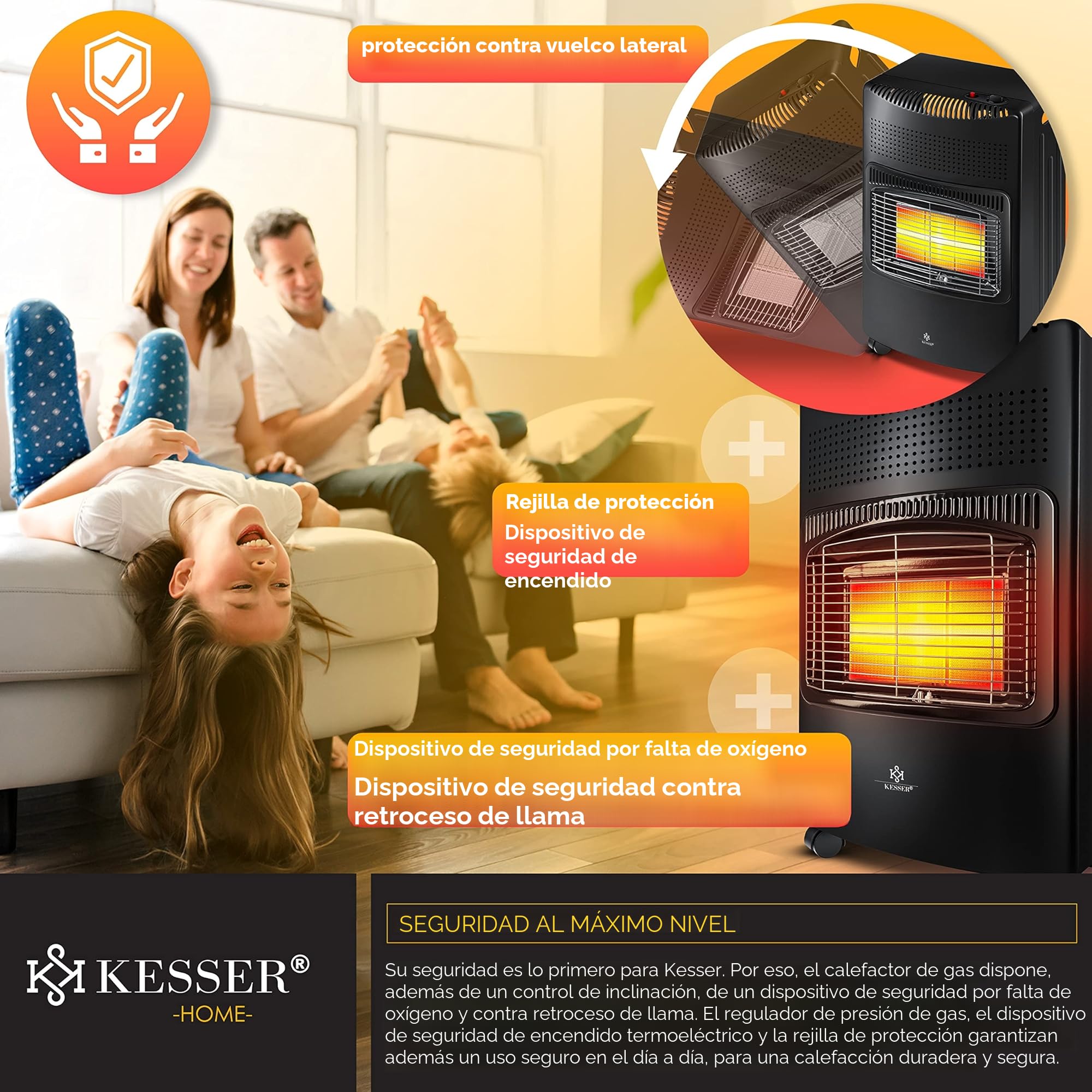 KESSER® El calentador cerámico de gas de 4200W, incl. regulador y manguera de gas, calentador con quemador cerámico de infrarrojos, bombonas hasta 15kg