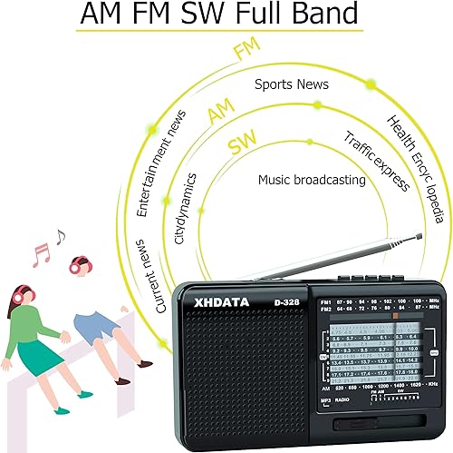 Miniatura 2 de XHDATA D-328 de onda corta AM FM DSP Portátil Pequeño Multibanda Radio Estéreo Reproductor MP3 con batería recargable Conector de auriculares