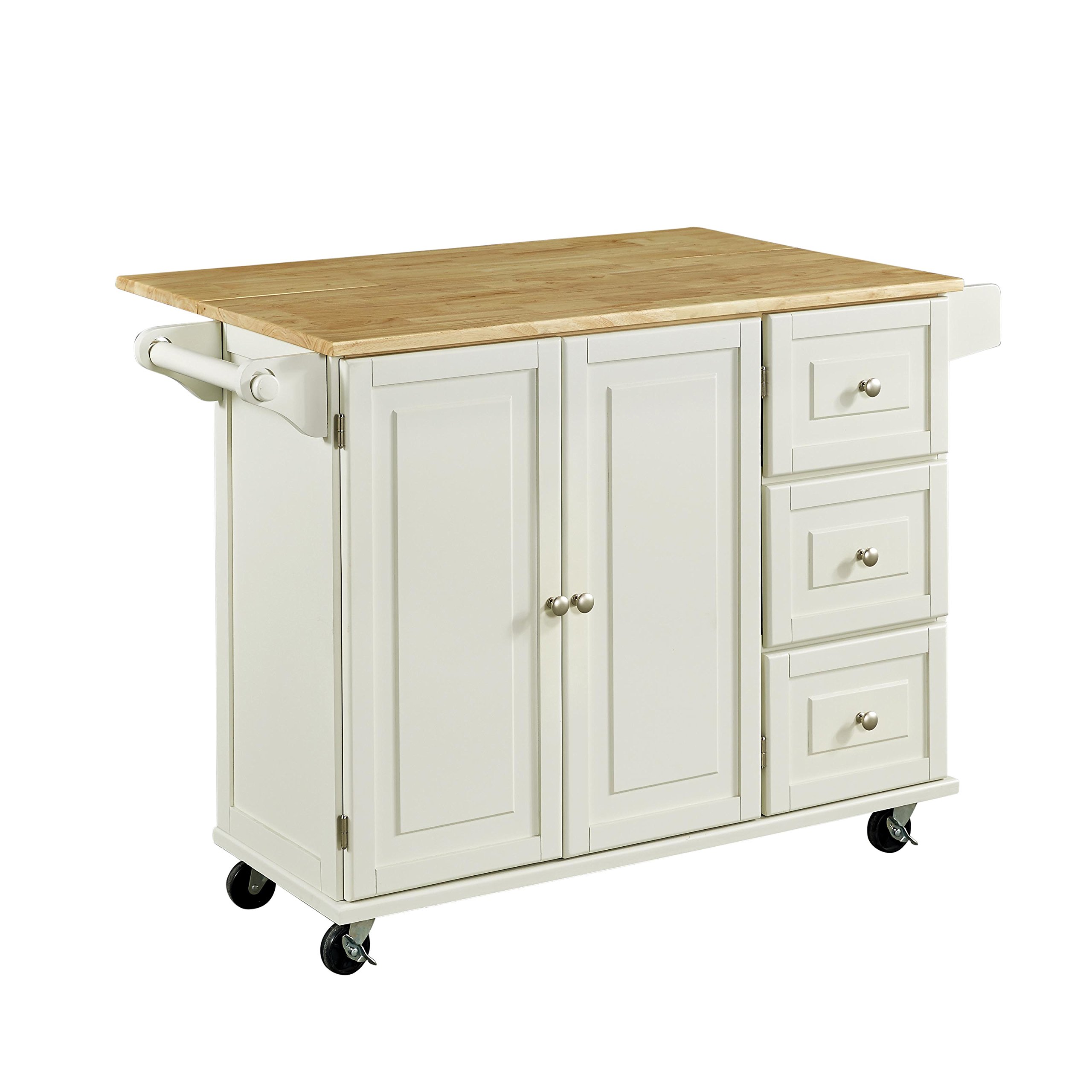 Homestyles Dolly Madison Kitchen Cart with Wood Top and Drop Leaf Breakfast Bar, Rolling Mobile Kitchen Island with Storage and Towel Rack, 54 Inch Width, Off-White