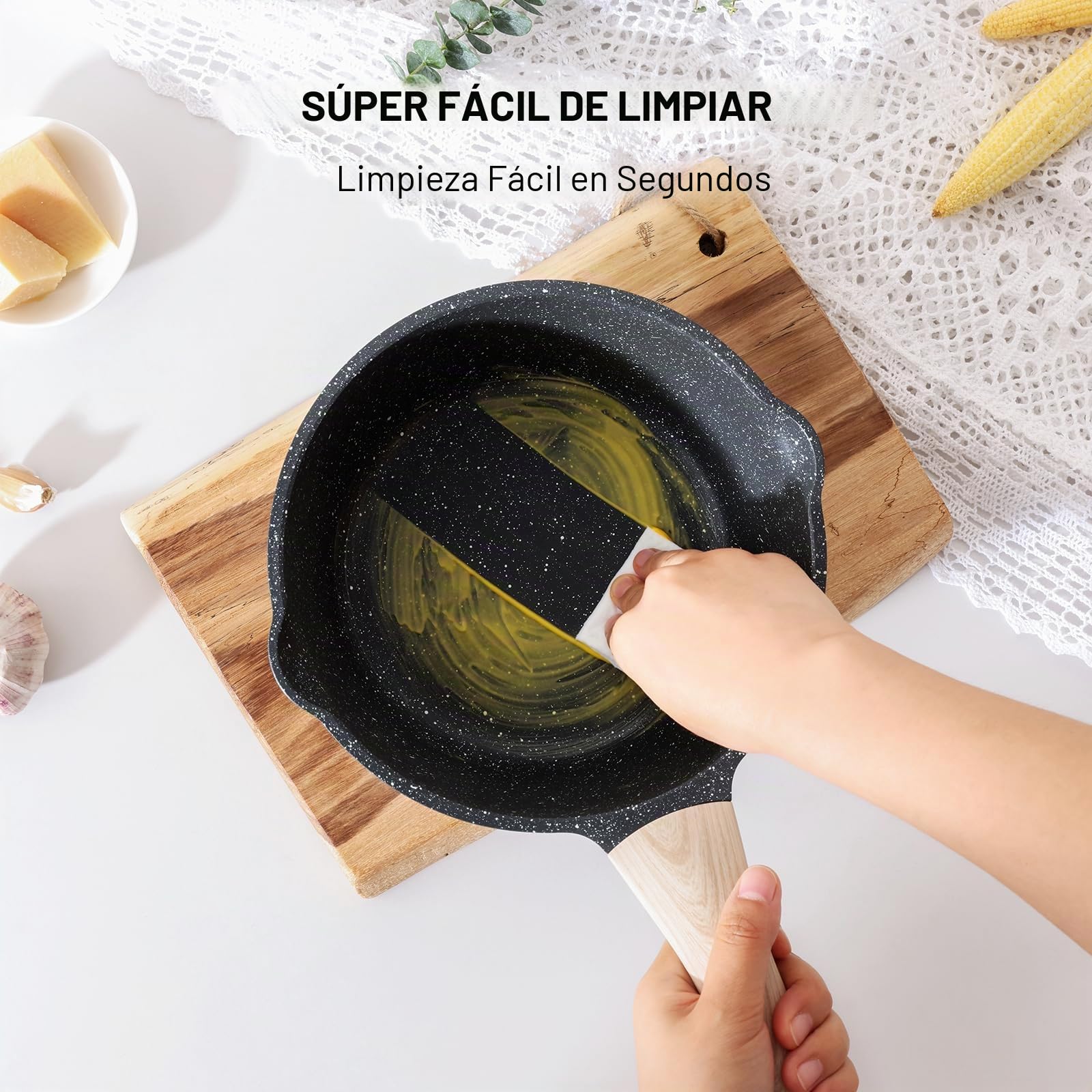 Kordisen Cacerolas con tapa, de 16 cm y 20 cm, con revestimiento de granito, doble boquilla para verter, fáciles de limpiar, aptas para cocinas de inducción - Ideales para cocinas pequeñas (Negro)