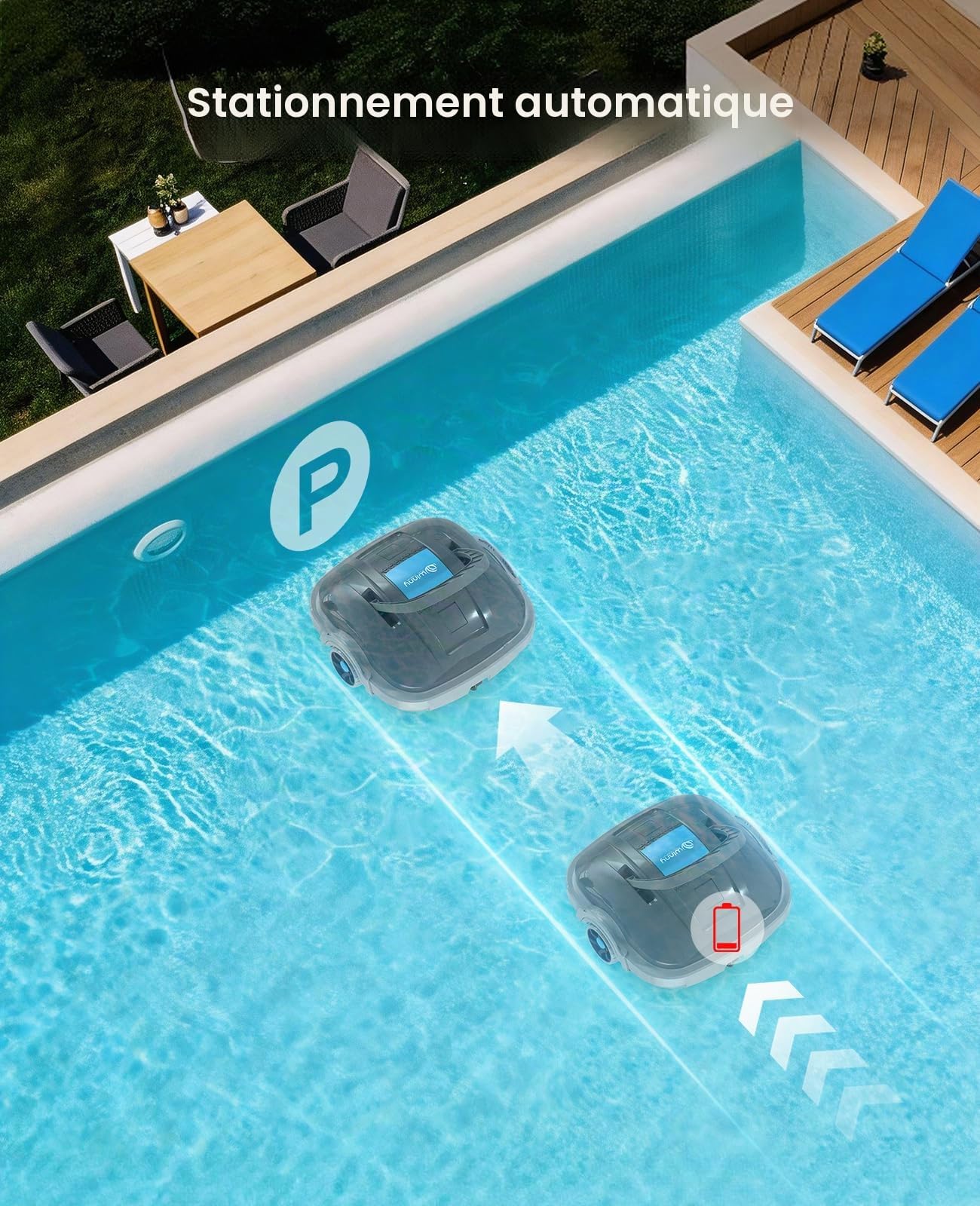 WINNY POOL CLEANER WY1102MAX Robot Piscine sans Fil,100 Min,Stationnement Automatique,Aspirateur Robot Piscine,Filtration 180 µm Aspiration Puissante Robot,pour Piscines Hors Sol 80m²-Gris foncé