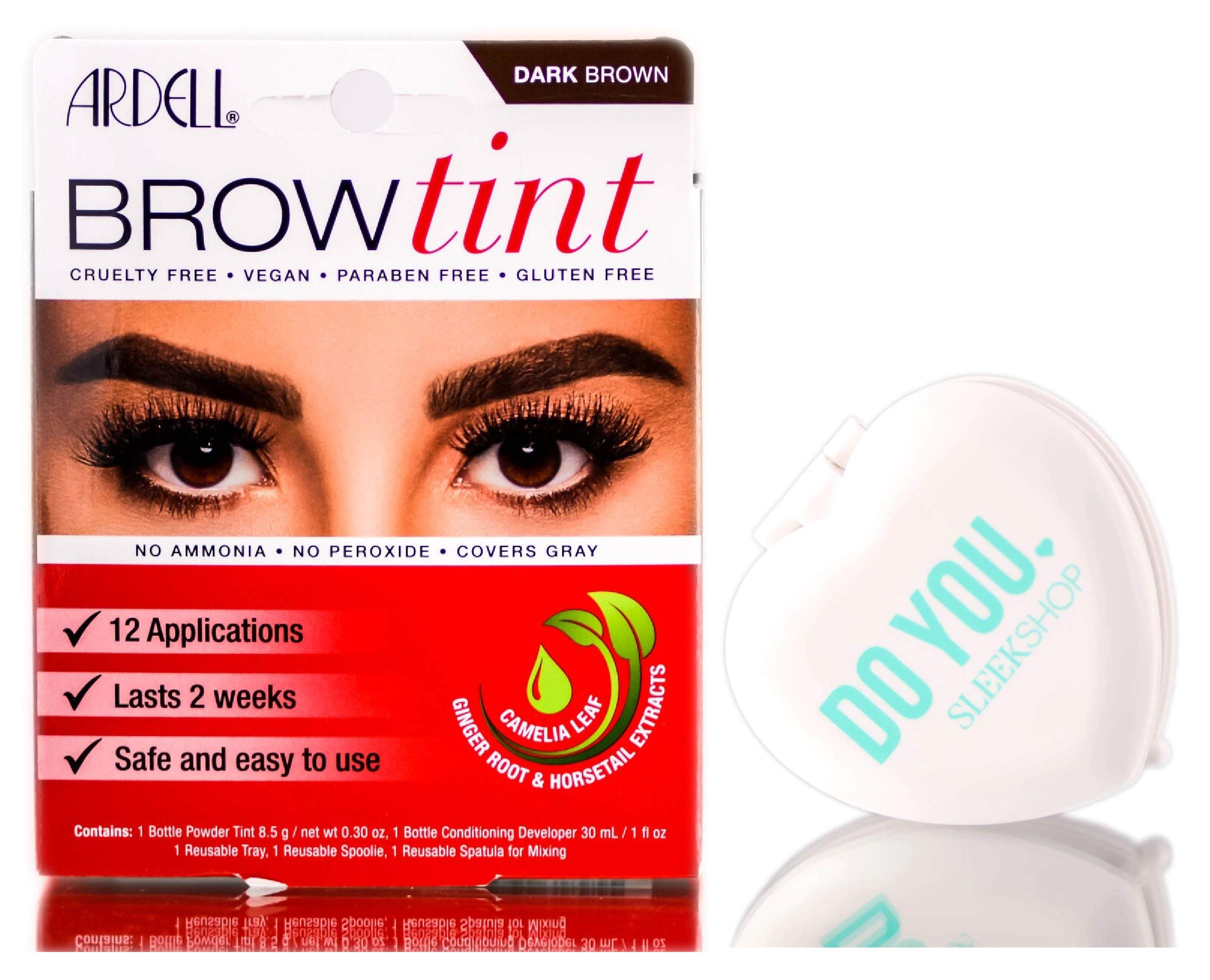 Ardell Professional Brow Tint, 12 applications (with Compact Mirror) Cruelty Free, Vegan, Paraben Free, Gluten Free, Last 2 weeks (Dark Brown)