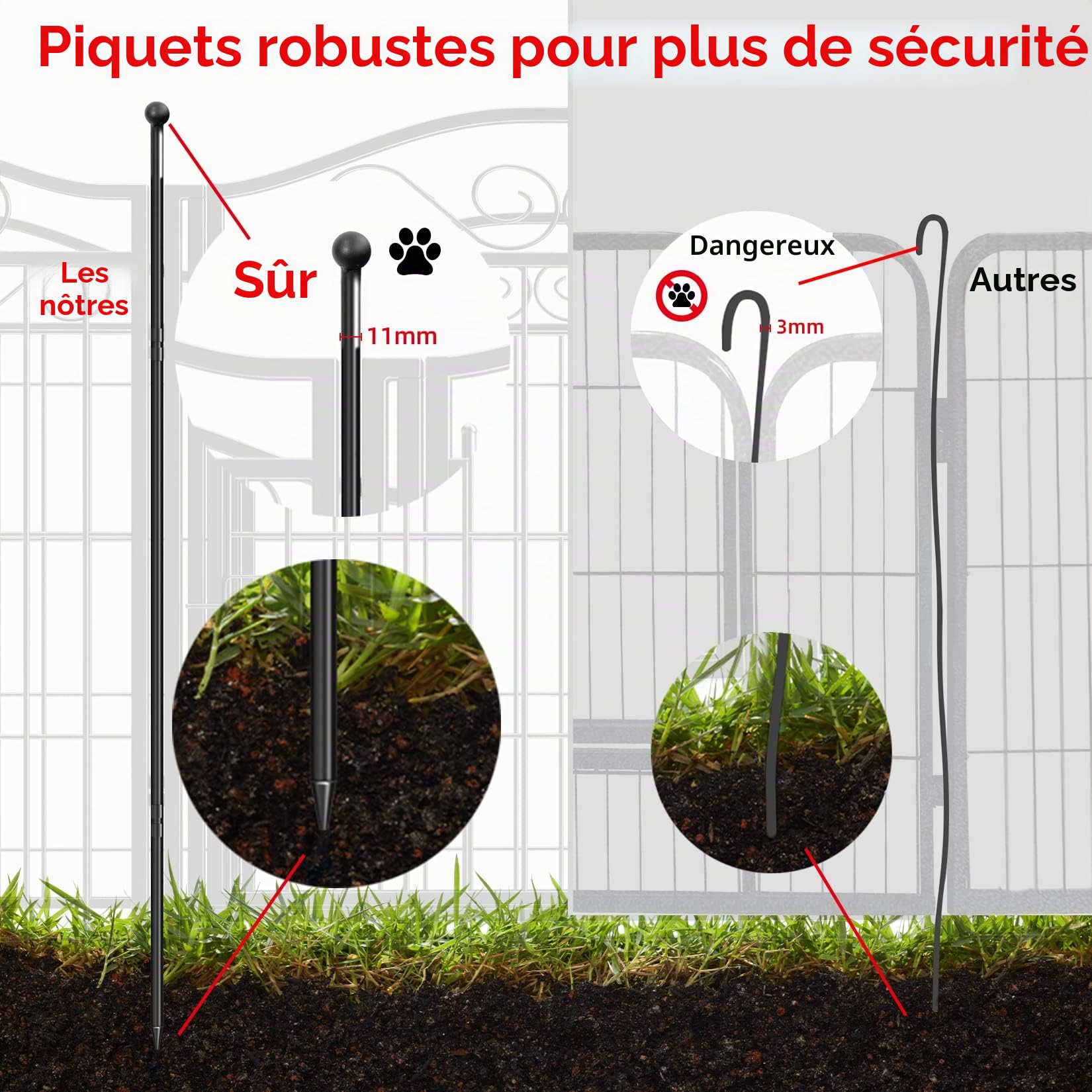 Parc Chien Intérieur XXL Modulable: Enclos Chien Extérieur en Médal Pliable avec Piquets de Fixation 8 Panneaux 80 x 63cm Noir