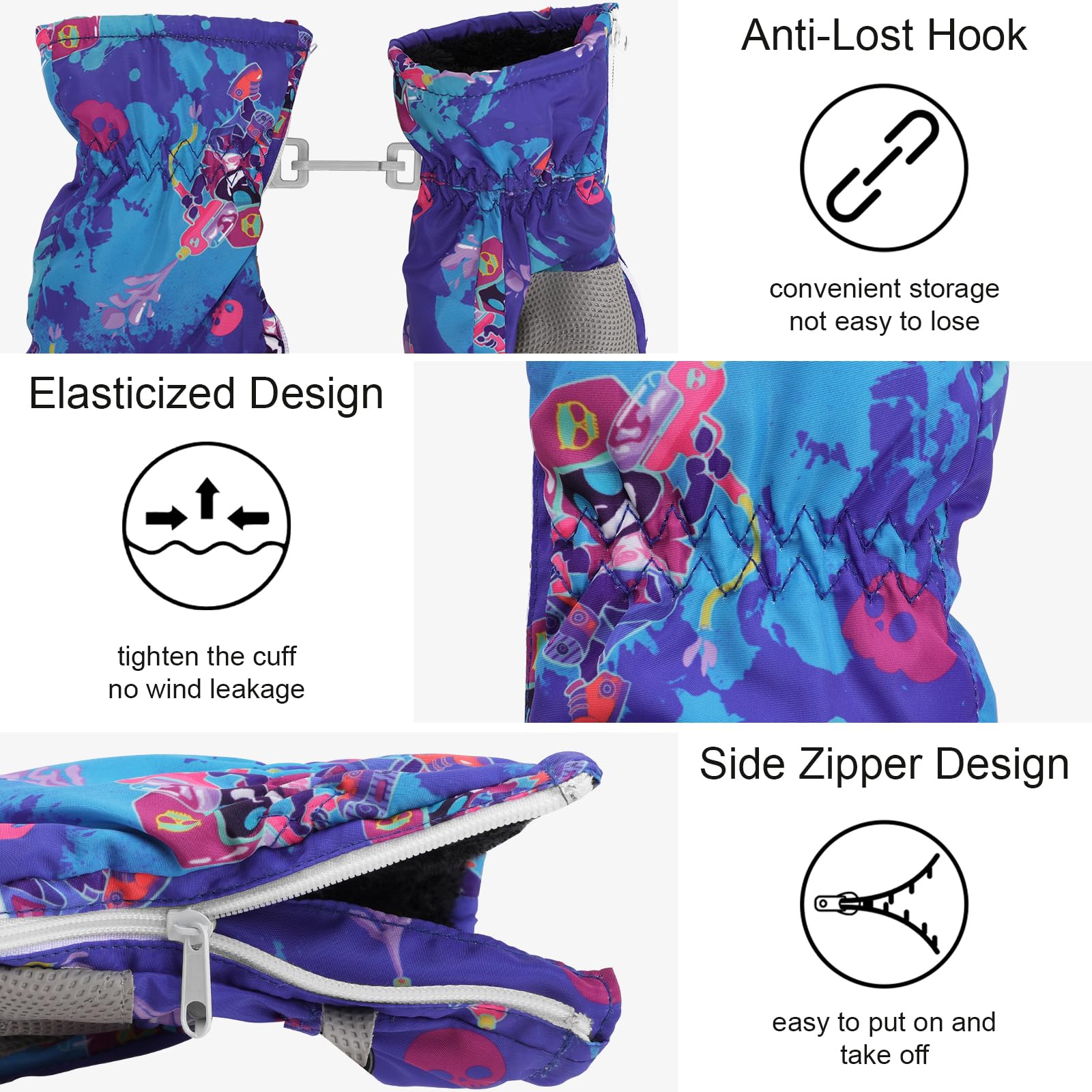 YooxArmor Guantes de Esquí para Niños,Guantes de Nieve de Invierno Impermeables para 4-8 Niños y Niñas,Guantes de Snowboard Resistentes al Viento y al Frío para Esquí y Ciclismo