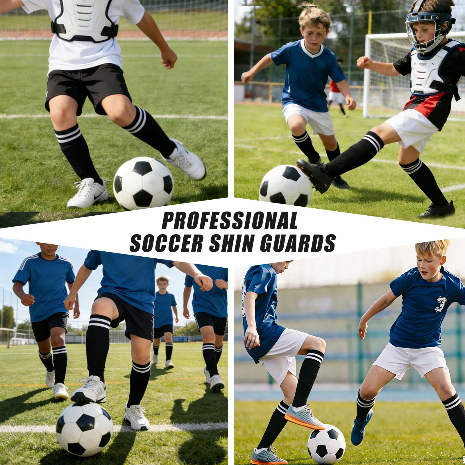 Espinilleras de fútbol para niños y jóvenes, espinilleras con mangas y calcetines largos de fútbol para niños y niñas de 2 a 12 años, equipo de fútbol ligero protector