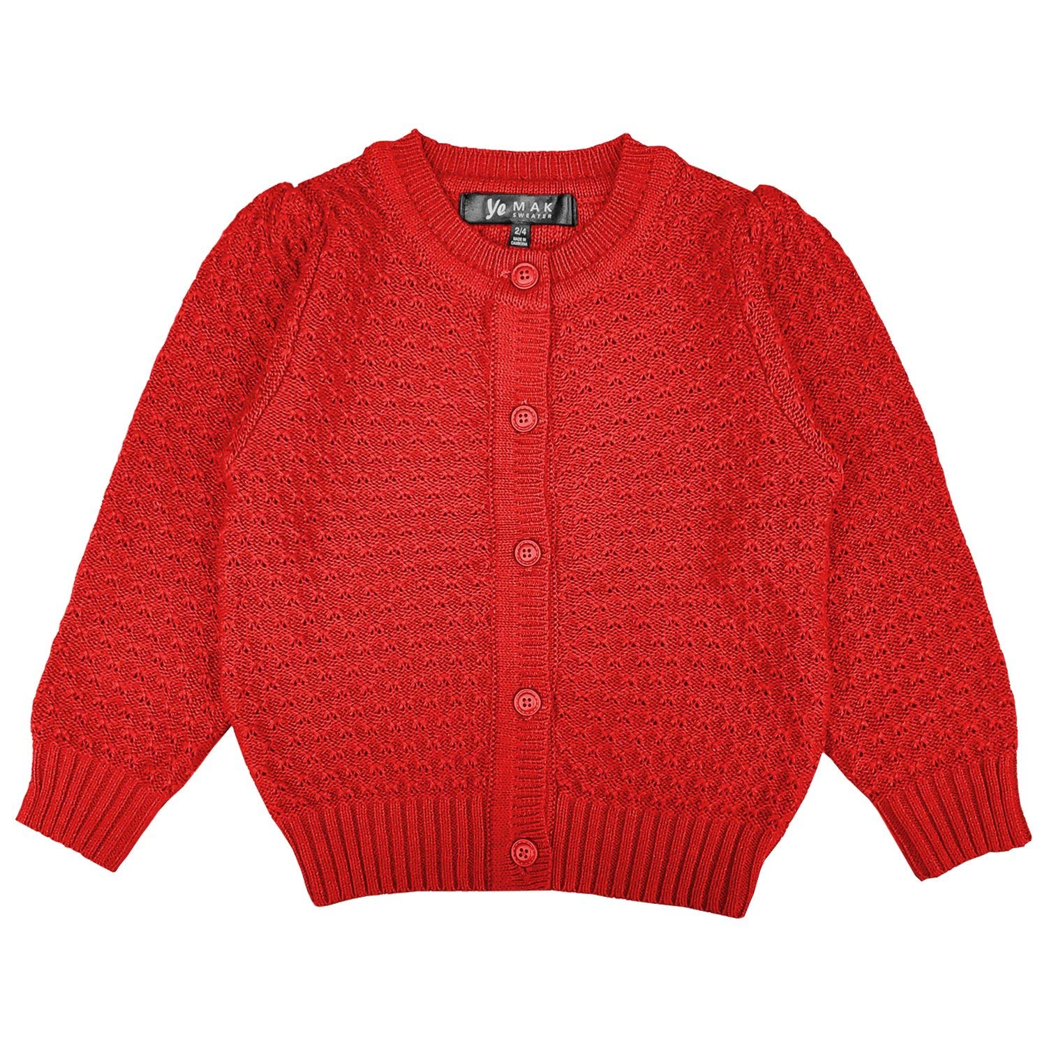 YEMAK Girl’s Knit Cardigan Sweater – Long Sleeve V-Neck Basic Kids Casual Button Down Soft Lightweight Knitted Cute Top