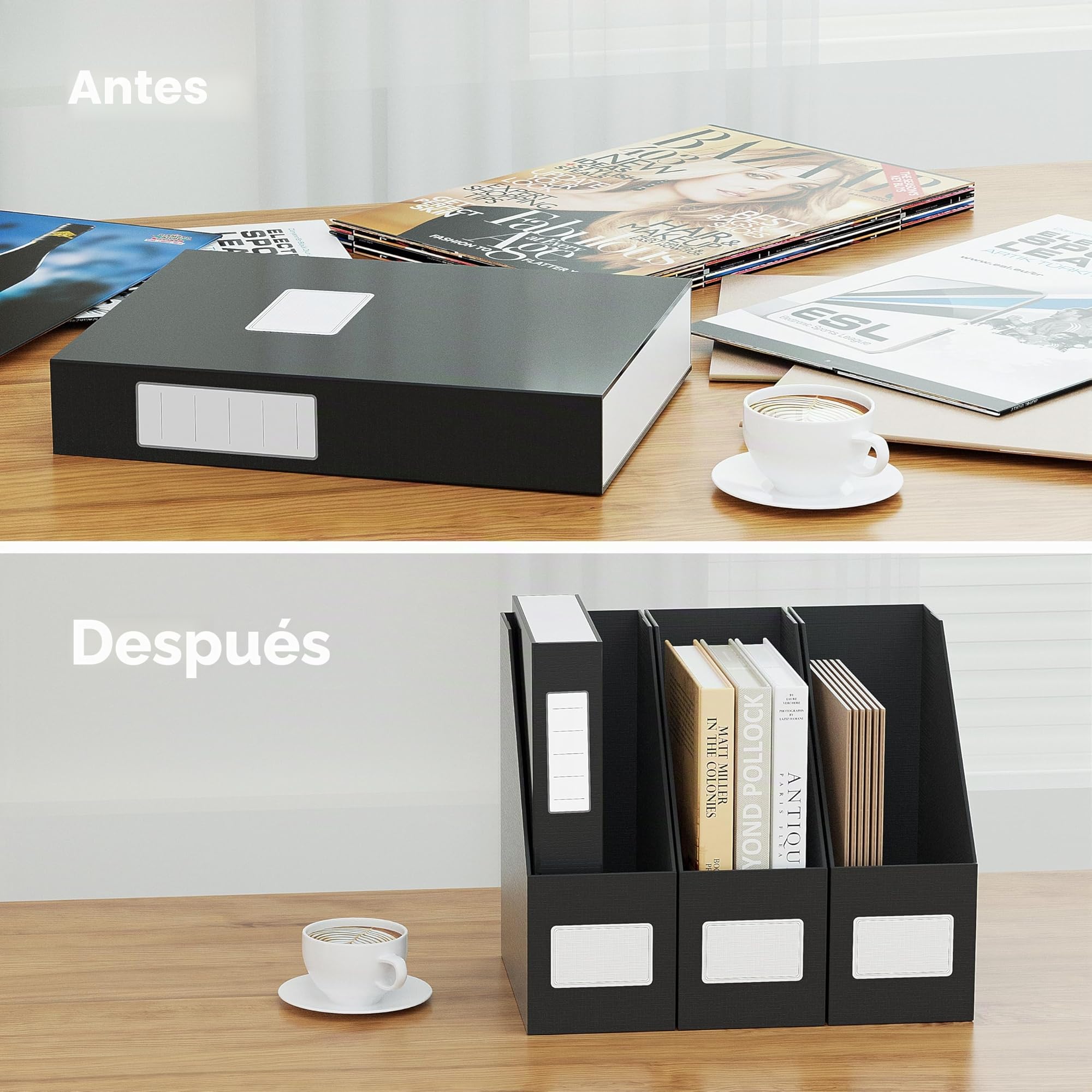 JIAWEI Revistero A4, 3 unidades, cartón extra resistente 1800 g/m, 10,5 cm, negro