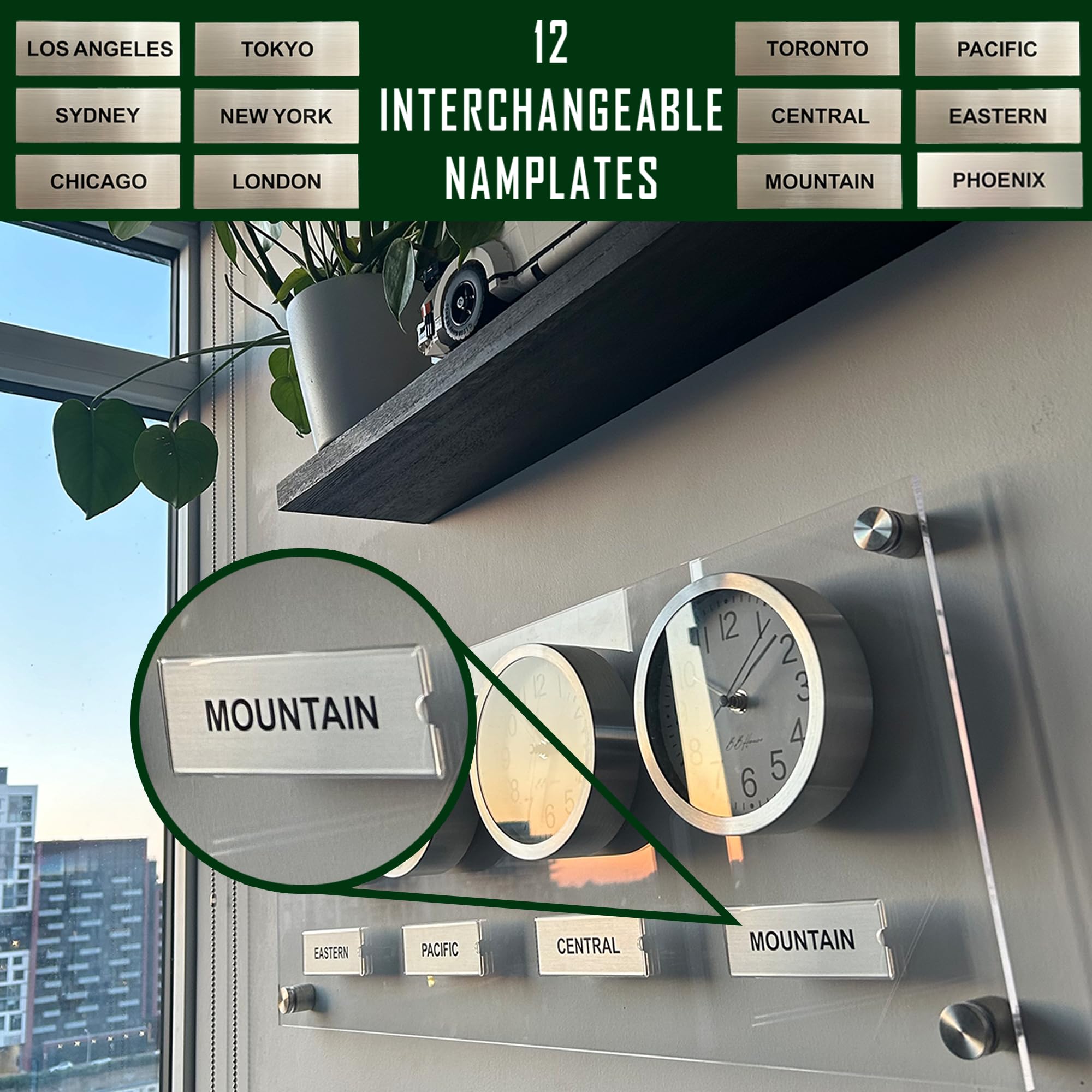 B.B.HORAIRE Time Zone Clock - Elegant Modern Mondial Wall Clock - Silent Non Ticking - Quartz Analog Battery Operated - Multiple City/Country/Region/World Clock - Easy Install - 32 Inch x 12 Inch - Image 3