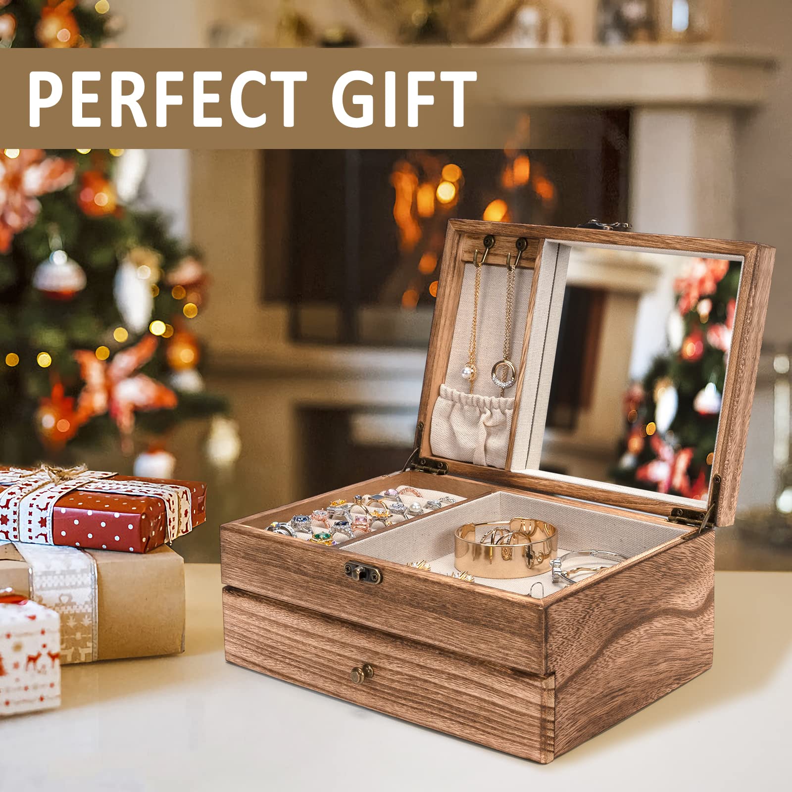 PRETYZOOM Boîte à Bijoux En Bois Vintage - Boîte De Rangement