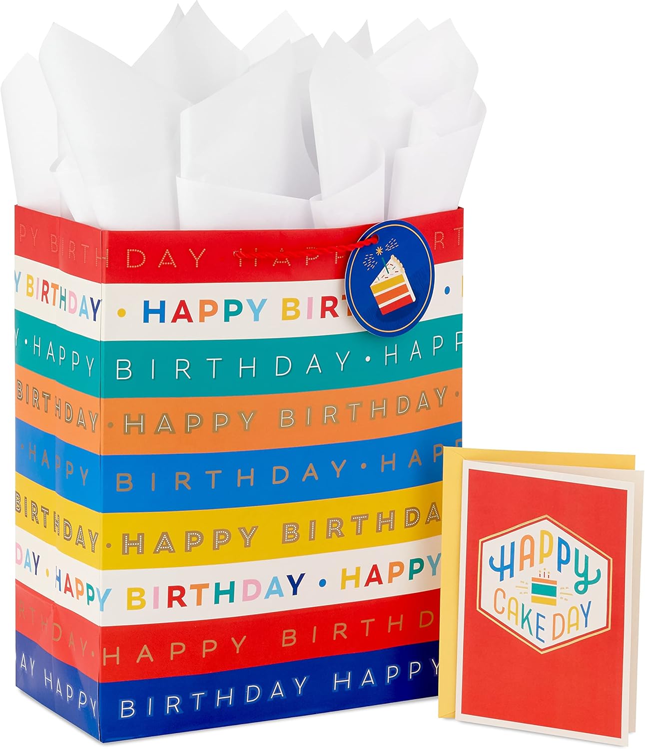 Hallmark 13" Large Birthday Gift Bag with Tissue Paper and Birthday Card (Rainbow Stripes) for Kids, Adults, Coworkers
