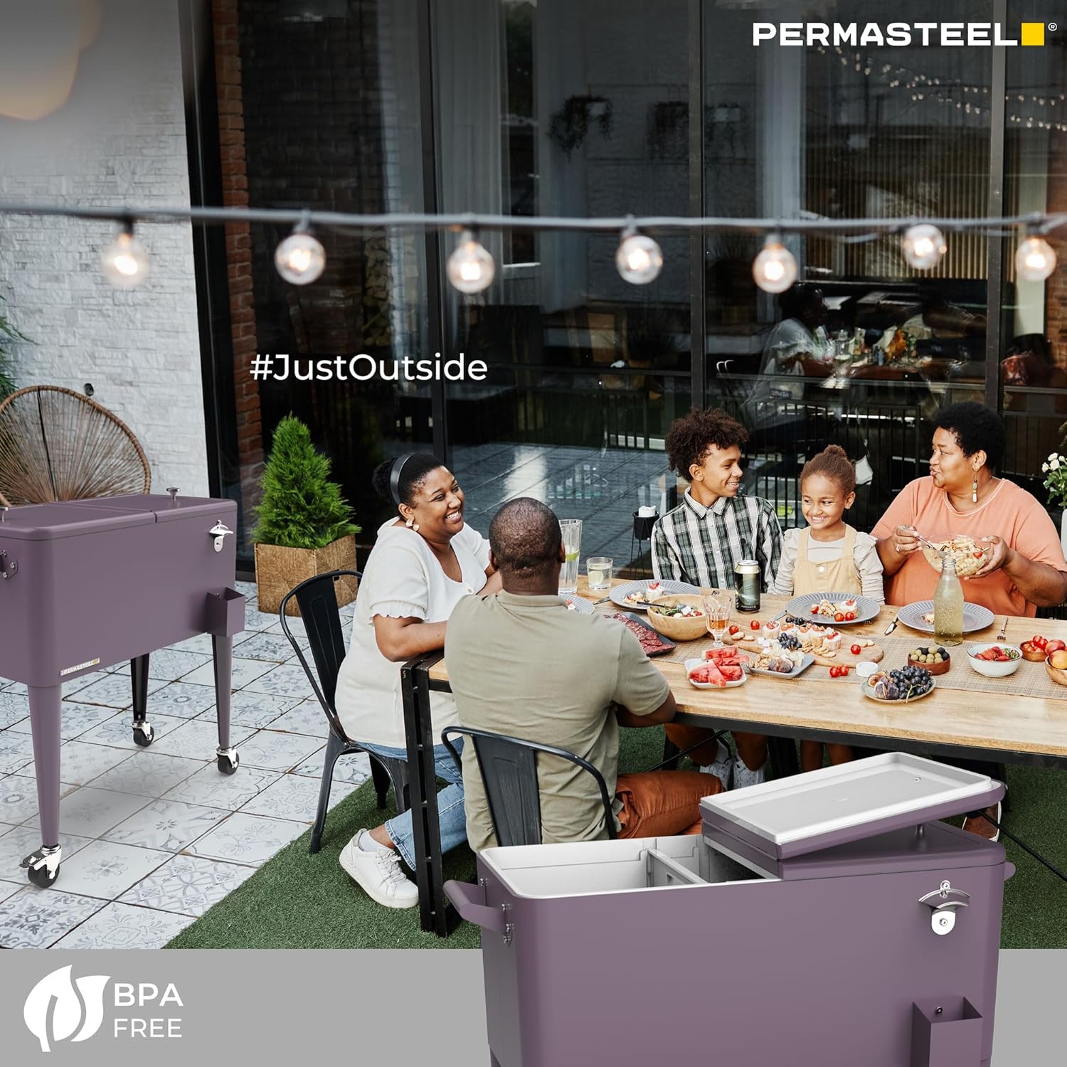 Permasteel Party Cooler with Divider, Spacious 80-Qt Capacity, Chills 36hrs, Serving Tray, Rolling Ice Chest for Indoor and Outdoor Entertainment