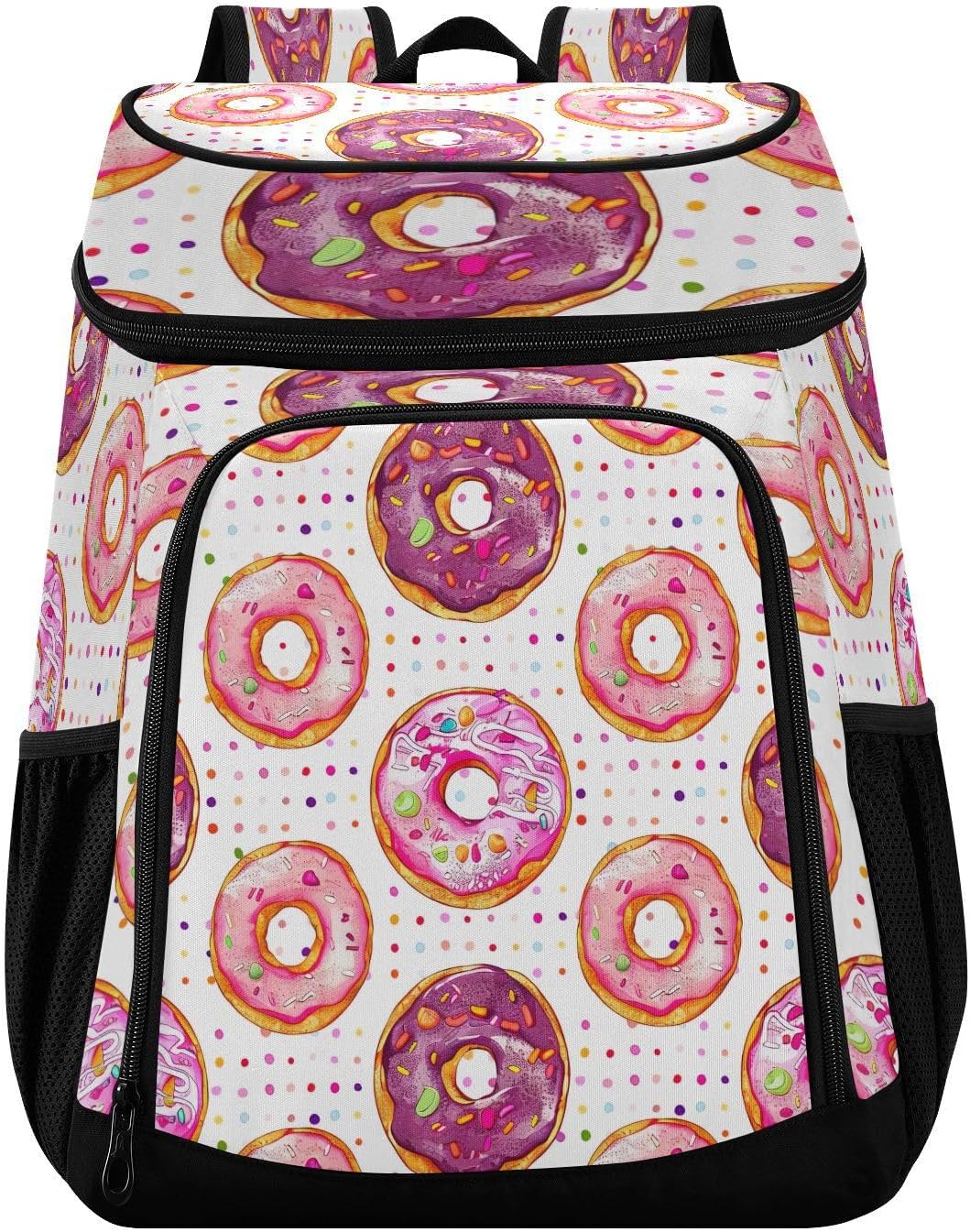 Pink Donuts Cooler Backpack 36 Cans Leakproof Waterproof Backpack Cooler Bag Beach Accessories Travel Camping Fishing Backpack for Women Men