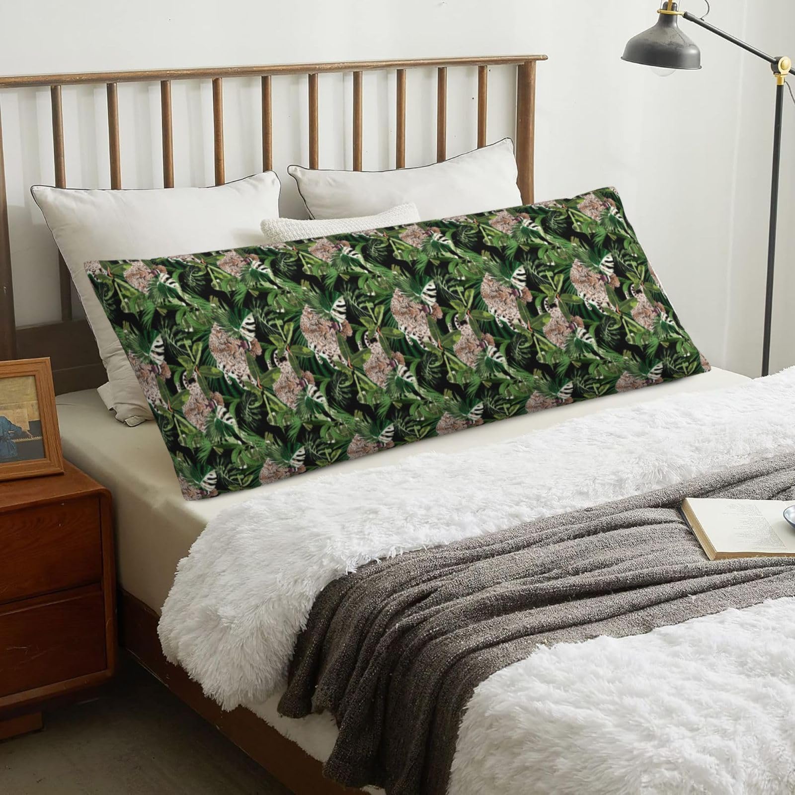 Cheetah And Leopards Palm Leaves Tropical Black, Body Pillow Cover with Zipper,Long Body Pillowcase 20 x 60 in