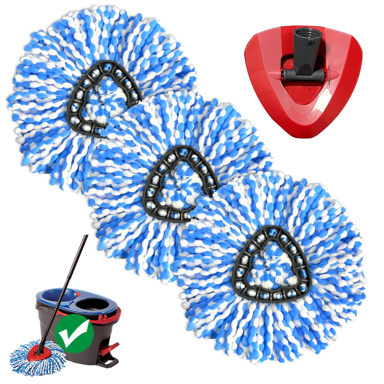 Spin Mop Replacement Head for O-Ceda RinseClean 2-Tank System, Microfiber Mop Refills, Easy to Replace, Include 3 Mop Heads, 1 Extra Mop Replace Base