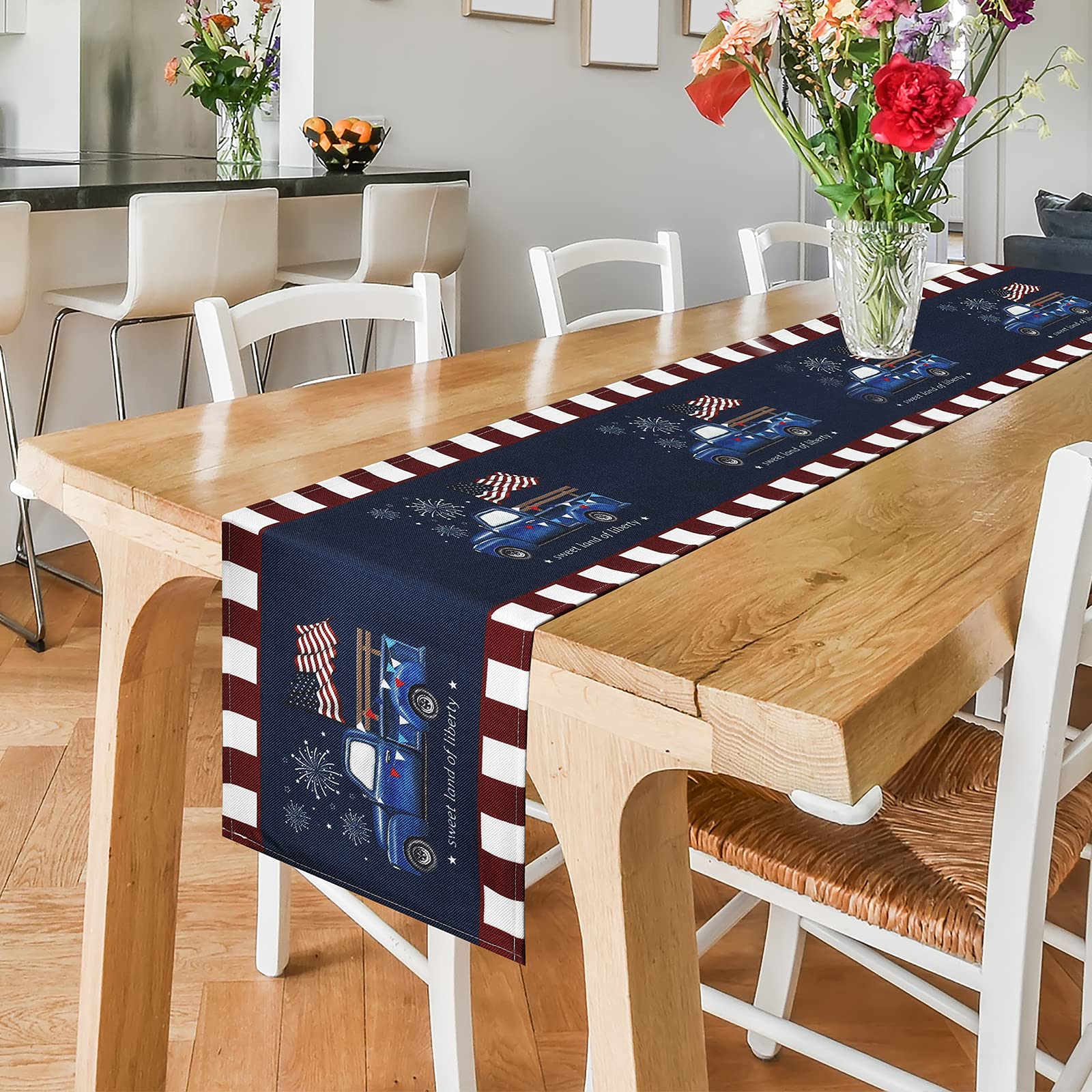VXTRRI Patriotic Table Runner 13×72'' 4th of July Table Runner, American USA Flag Stars Cotton Table Linens for Independence Memorial Day Party Holiday Dinner Table Top Decoration