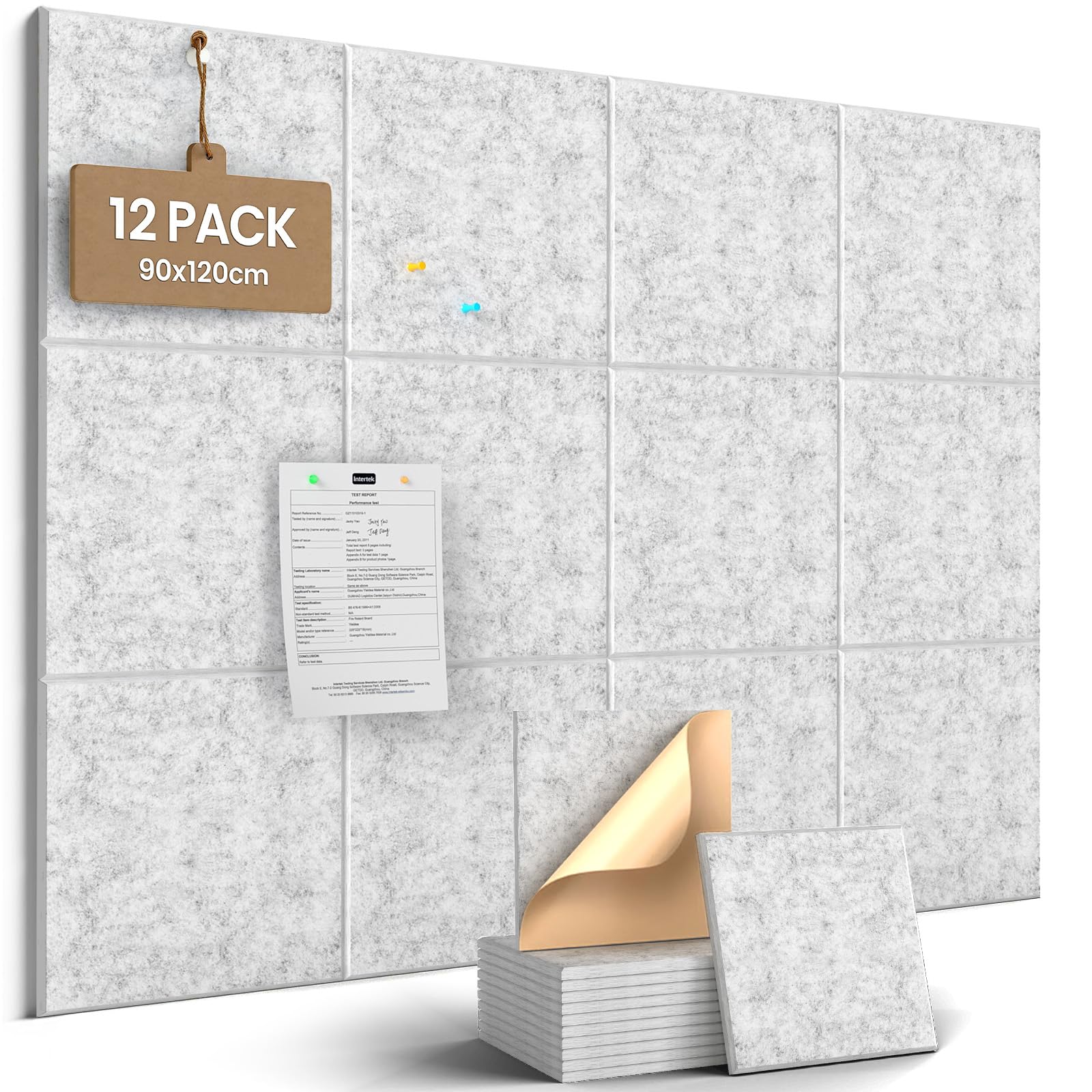 JBER Felt Cork Bulletin Board for Wall 120x90cm, 12 Pack Self-Adhesive Felt Notice Board for Walls, pin Boards for Home Office School,As Planning Board Photo Wall Board Jewelry, Solid, Silver Gray