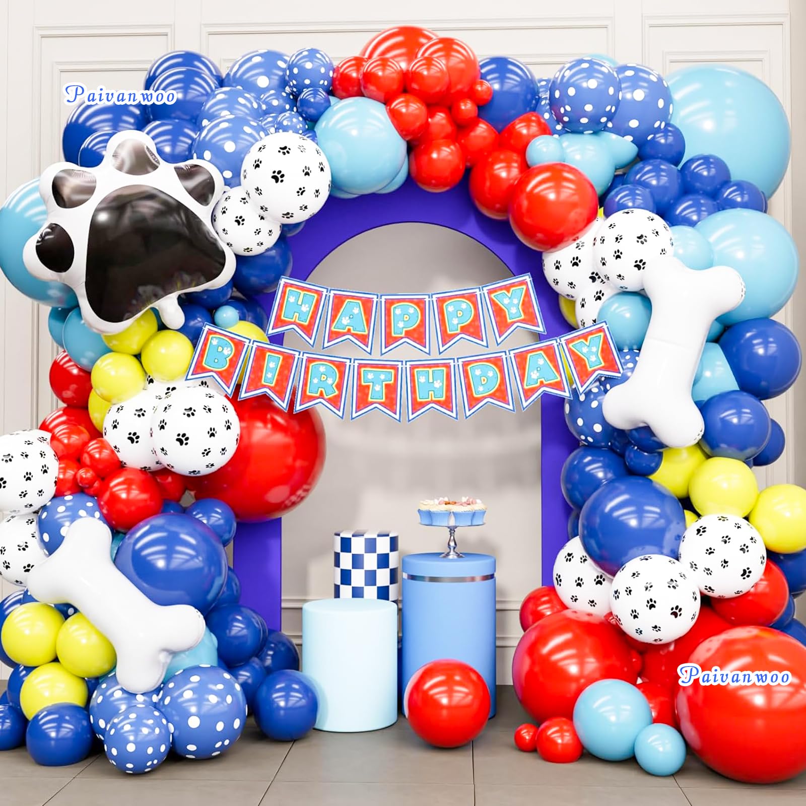 183Pcs Paw Balloon Arch Kit – Dog Bone & Paw Print Balloons and Happy Birthday Banner for Dog Birthday Decorations and Dog Party Decorations