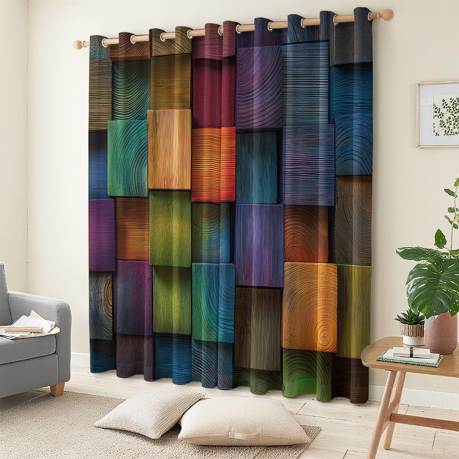 Kolorowe Zasłony Zaciemniające 140 x 245 cm Tekstura Bloków Kolorów Geometrycznych Fotograficznych - Grube i Miękkie, Izolowane Termicznie Zasłony Tkaninowe do Salonu, Biura lub Sypialni, 2 sztuki