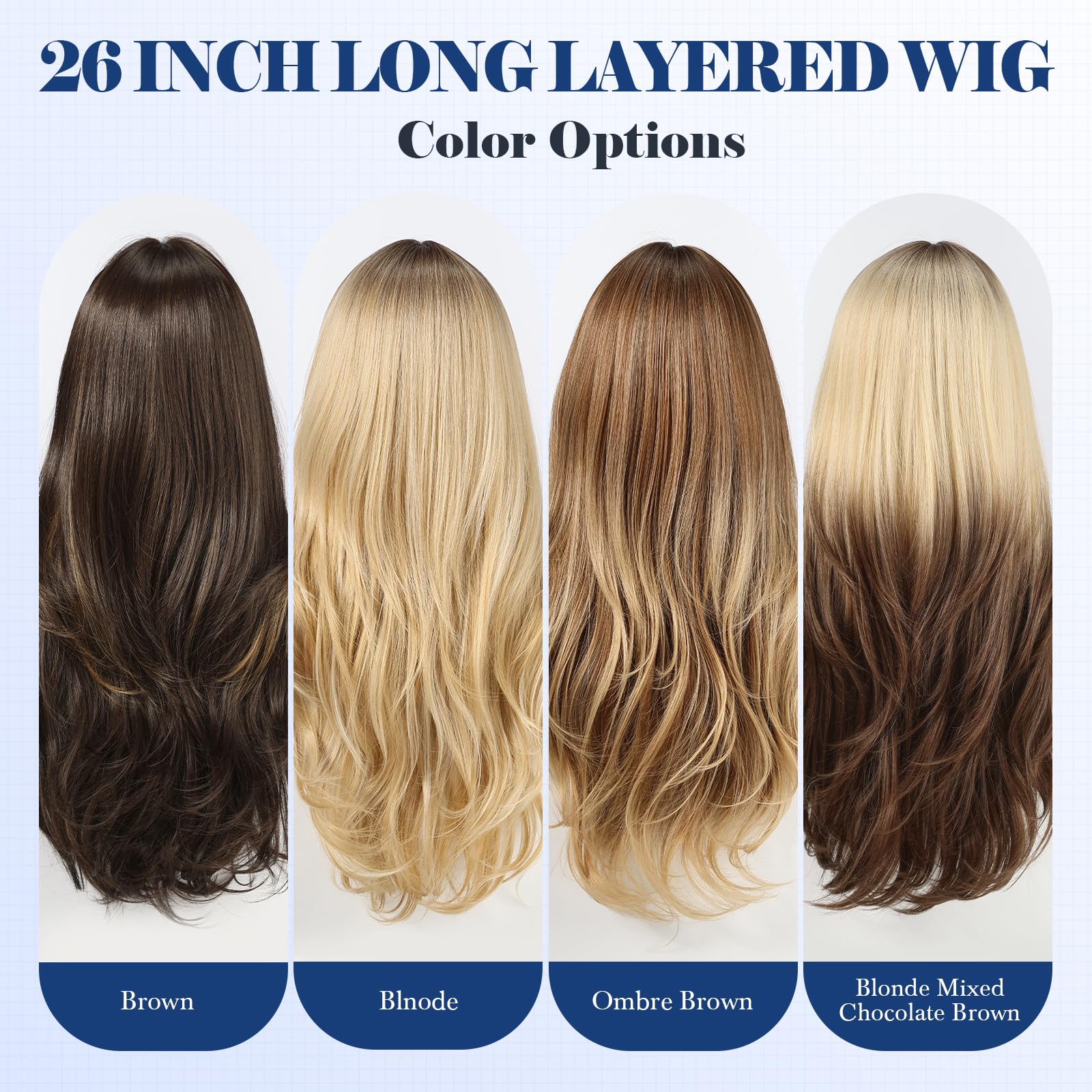 HAIRCUBE Long Ombre Brown con Highlight Parrucca con Bangs Perrucche ricce a strati per donne Parrucche sintetiche naturali per uso quotidiano (pelucas de cabello naturale)