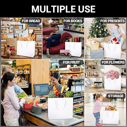 Miniatura 4 de EUSOAR Bolsas de regalo blancas, 20 bolsas de papel de regalo de 12.5 x 4.5 x 11 pulgadas, bolsas de papel de negocios azules, bolsas de recuerdos