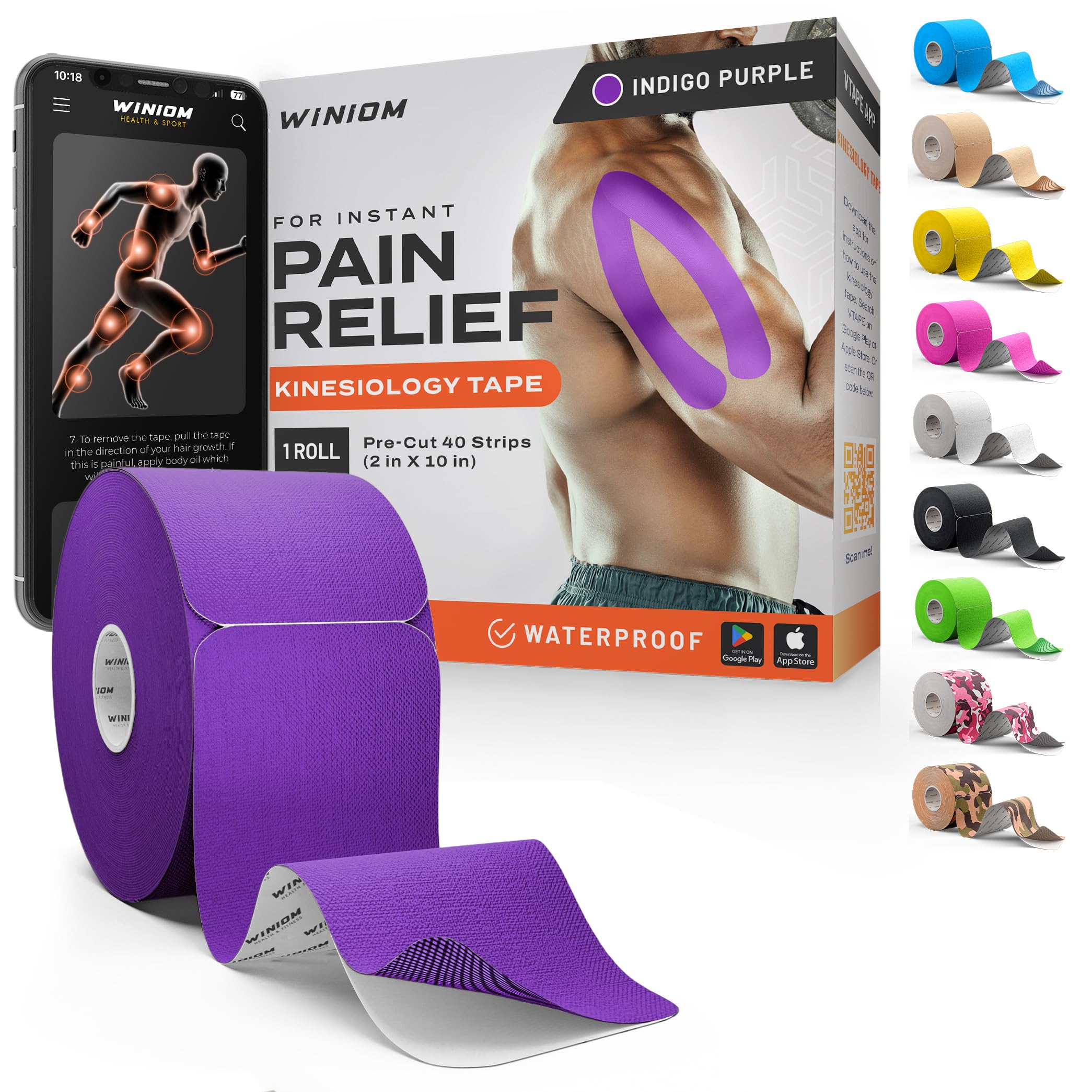 Kinesiology Tape-Incredible Support for Athletic Sports and Recovery + Free Taping Guide - Pre-Cut 2 inch 32 feet (Indigo Purple + Free Taping Guide,