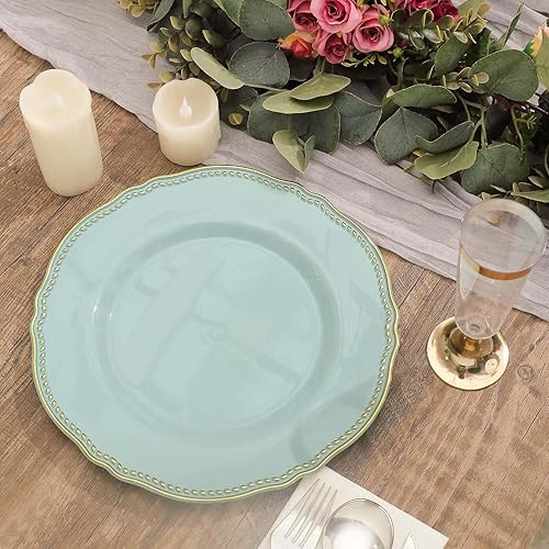 Efavormart - Paquete de 10 platos llanos de plástico con borde festoneado transparente y dorado de 10 pulgadas, platos desechables de fiesta para