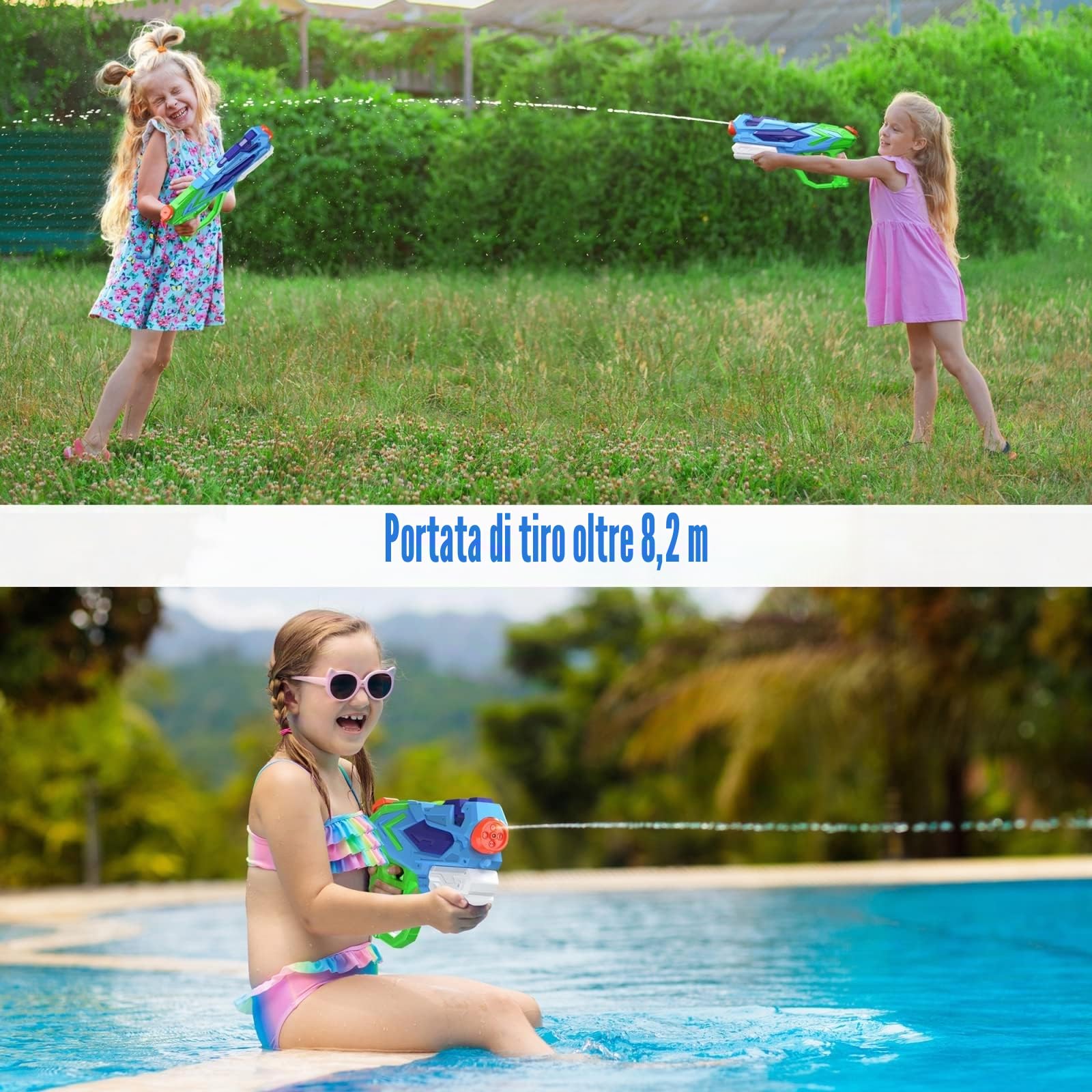 Pistola ad Acqua Potente per Bambini e Adulti, 4 PCS Fucile Acqua Giocattoli Super Potente 8-10m Tiro Lunga Gittata Water Soaker Gun con 1000 ml Serbatoio per Divertente Gioco Estivo
