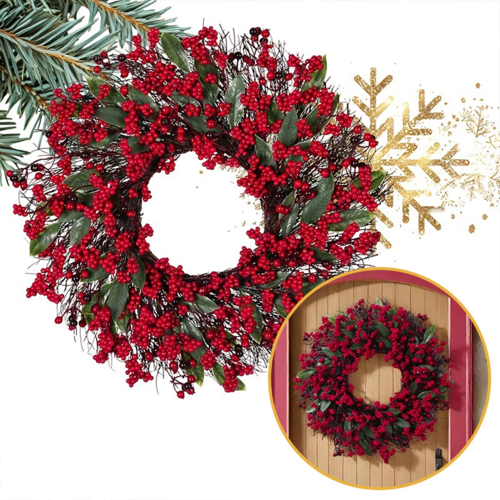 Corona Navideña Adorno Colgante Navideño De Acebo Y Bayas para Puertas Y Paredes con Detalles Decorativos En Capas para Entradas