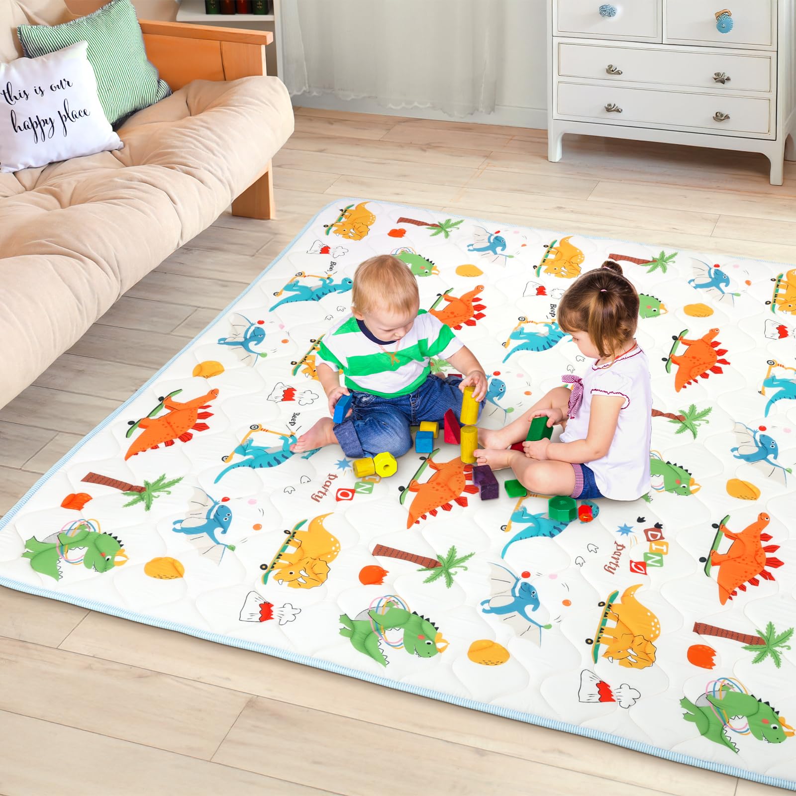 decalsweet Tappeto Gioco Bambini 150×180cm, Addensato 2cm Tappeto Gioco Neonato, Antiscivolo Pieghevole Tappeto Cameretta Bambina & Bambino, Tappeto Tummy Time Neonati (Dinosauri colorati)