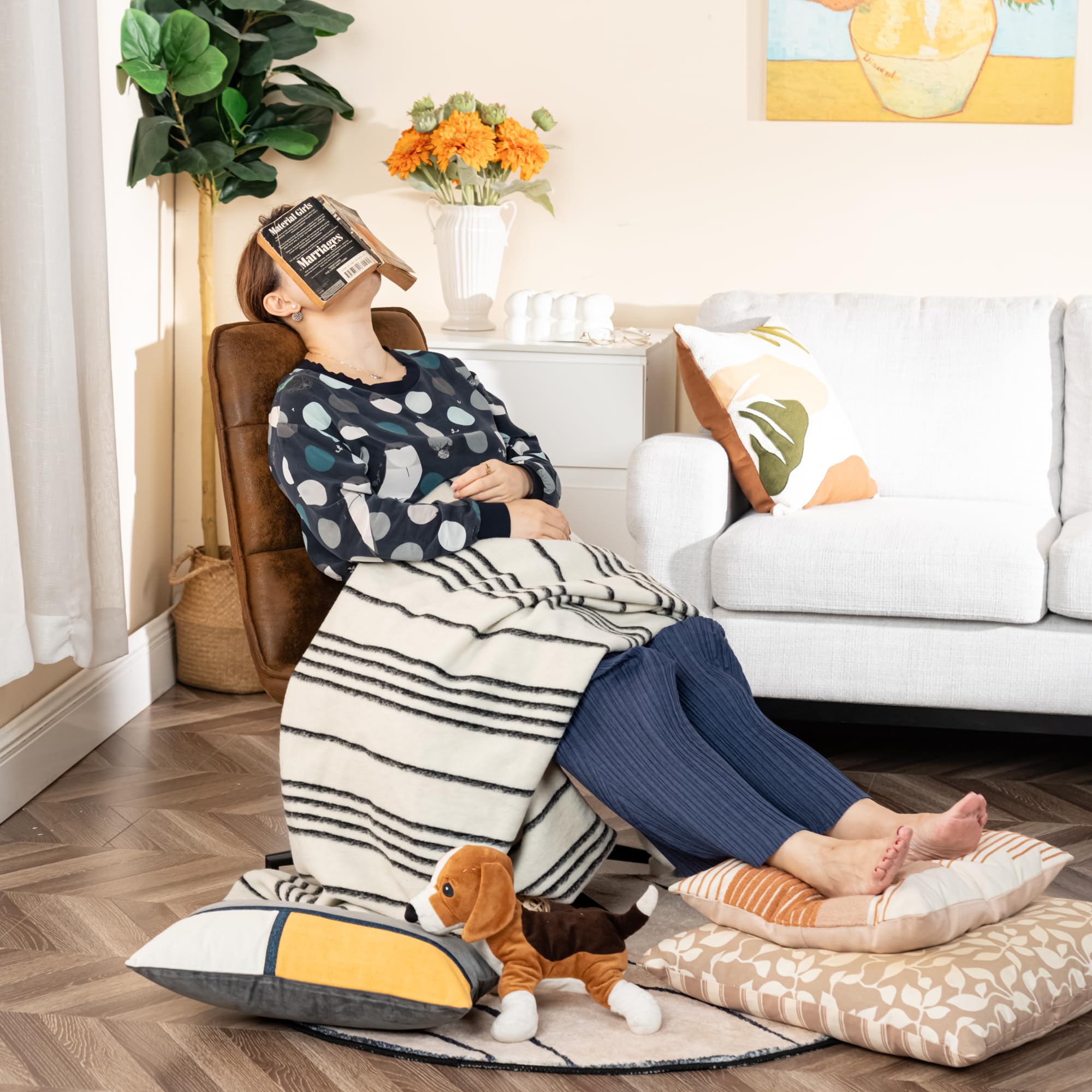 MEUBLE Cosy Sillón Giratoria Butaca de Salón Función de Inclinación para Dormitorio Silla con Asiento Grueso Respaldo sin Reposabrazos en Gamuza